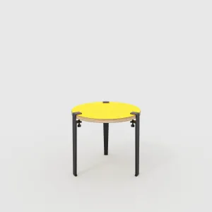 Plywood Round Side Table with Black Tiptoe Legs - Formica Chrome Yellow - 500(dia) x 430(h)