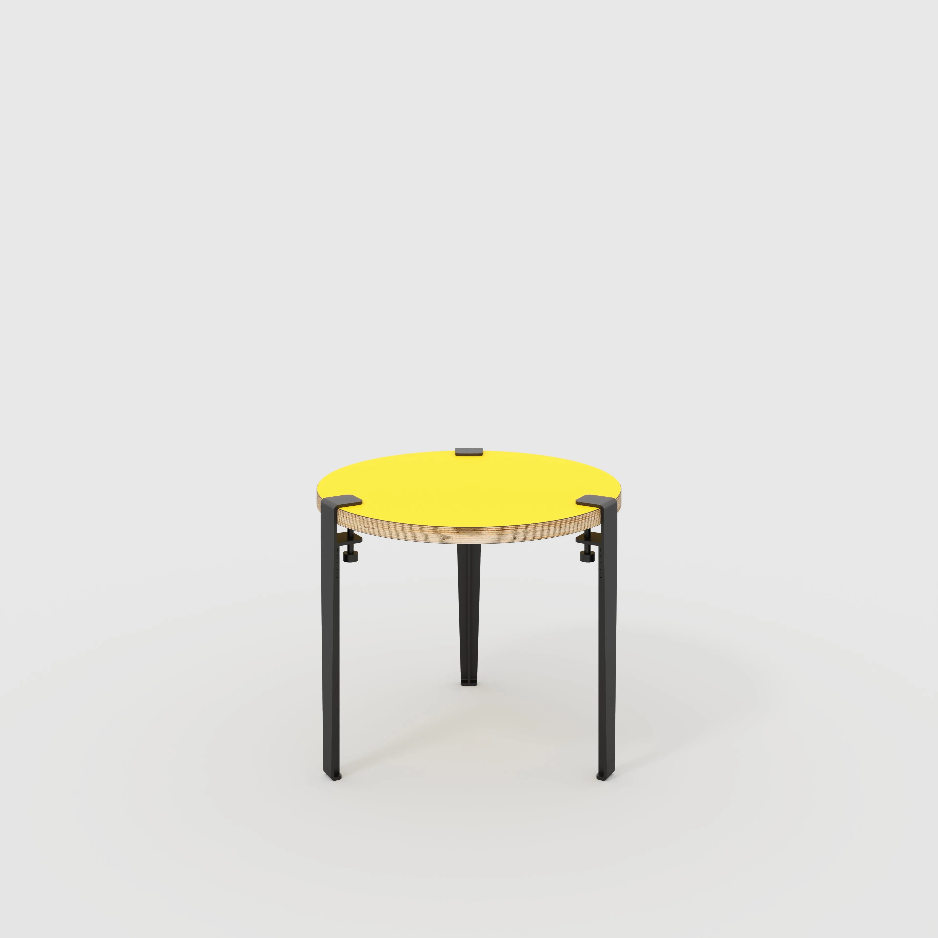 Plywood Round Side Table with Black Tiptoe Legs - Formica Chrome Yellow - 500(dia) x 430(h)