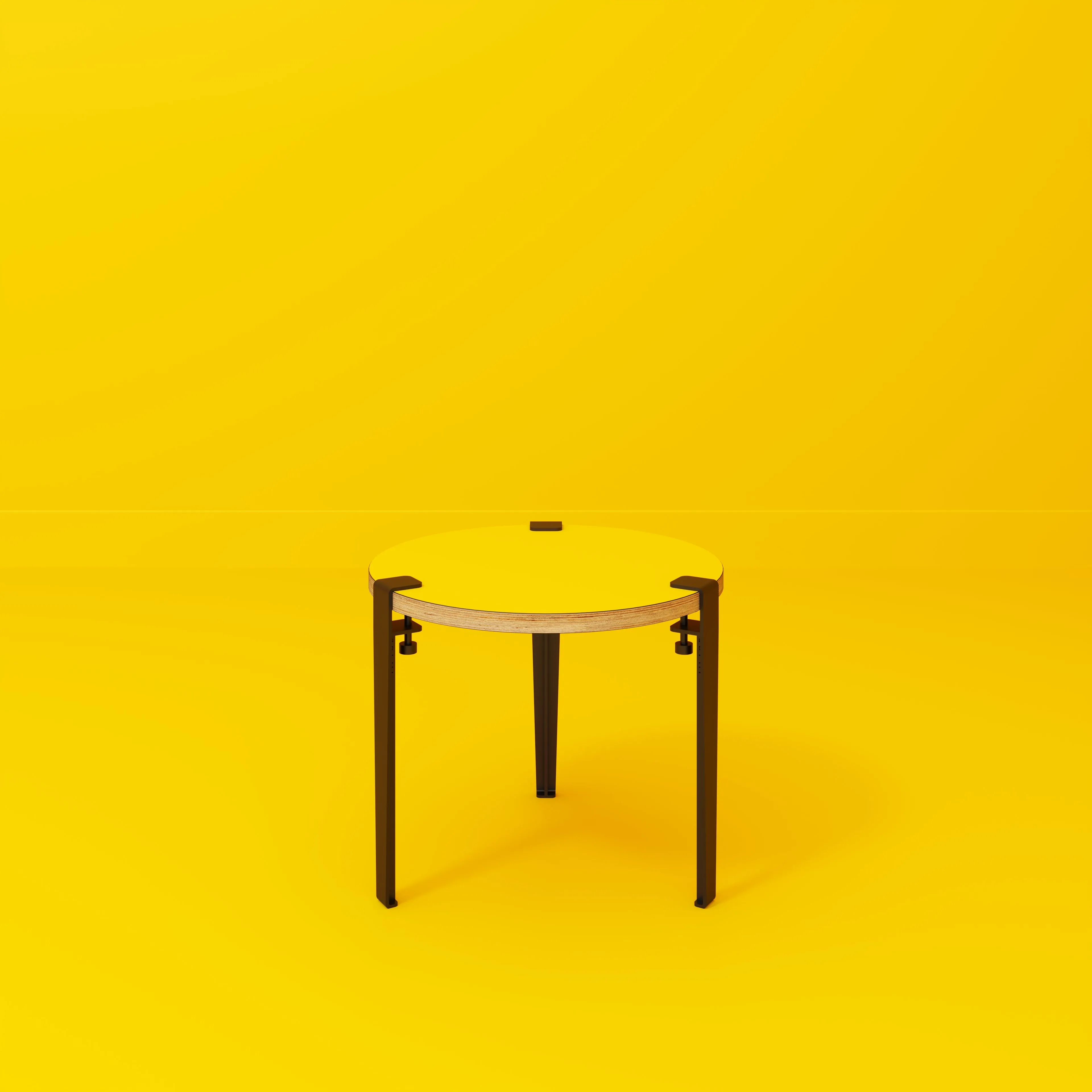 Plywood Round Side Table with Black Tiptoe Legs - Formica Chrome Yellow - 500(dia) x 430(h)