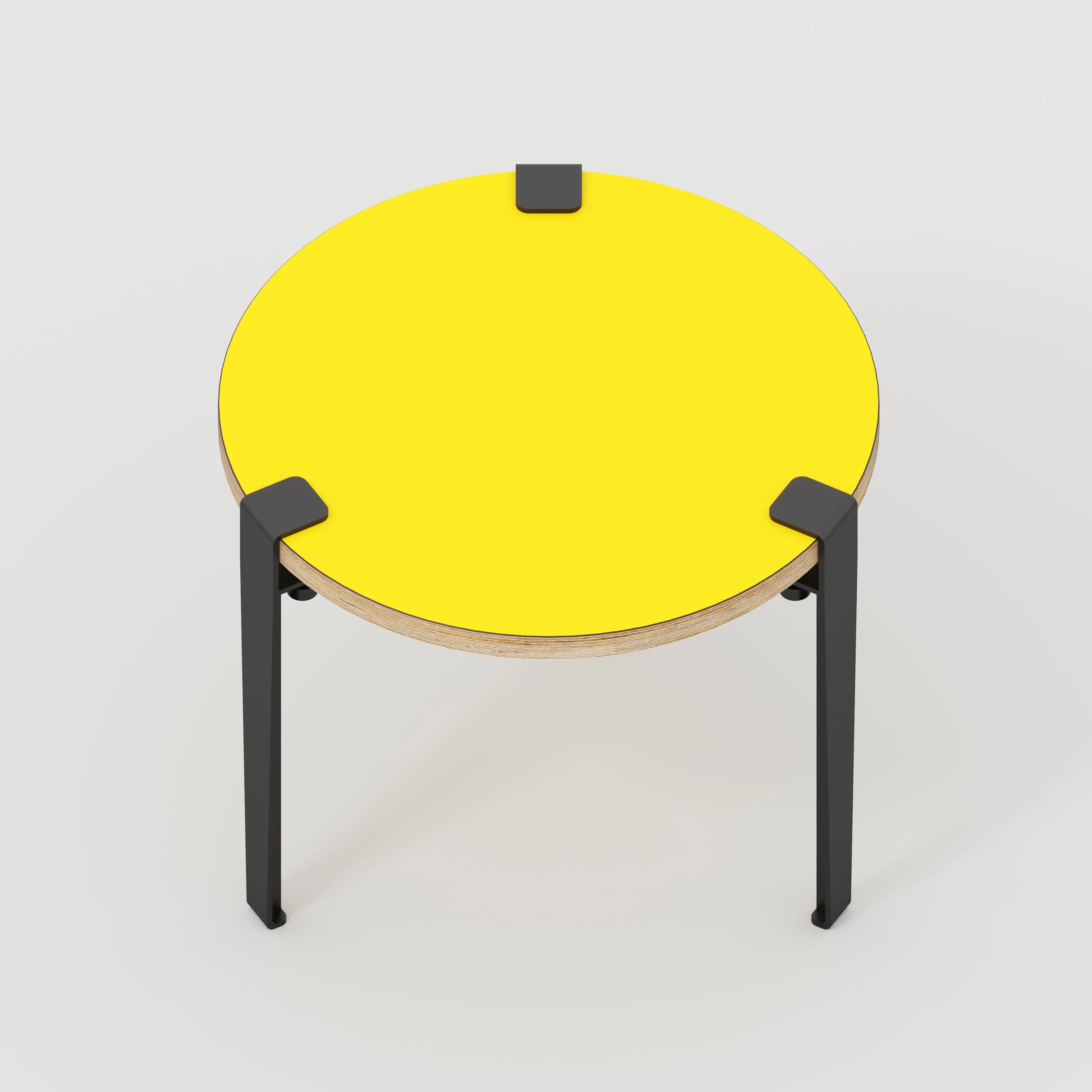 Plywood Round Side Table with Black Tiptoe Legs - Formica Chrome Yellow - 500(dia) x 430(h)