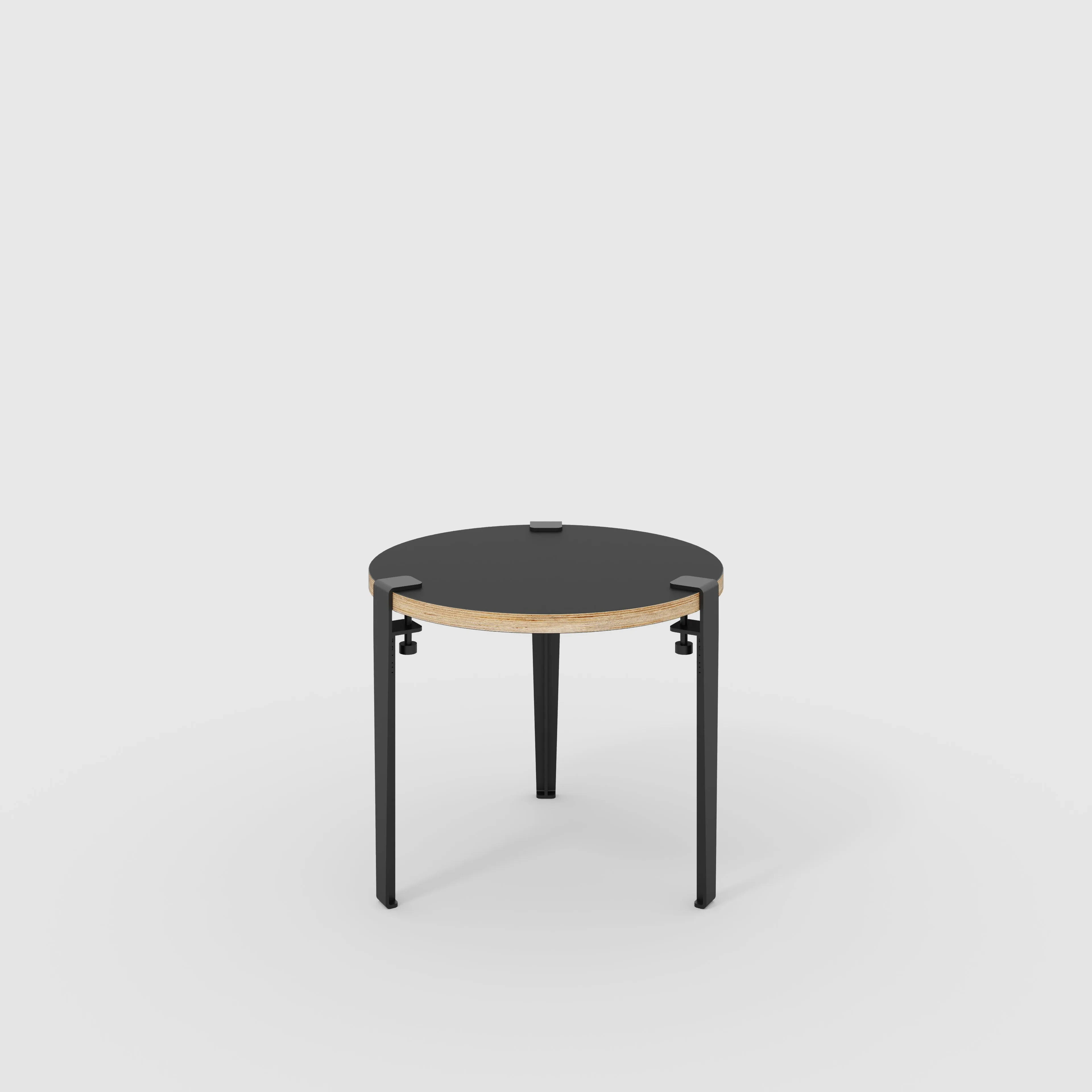 Plywood Round Side Table with Black Tiptoe Legs - Formica Diamond Black - 500(dia) x 430(h)