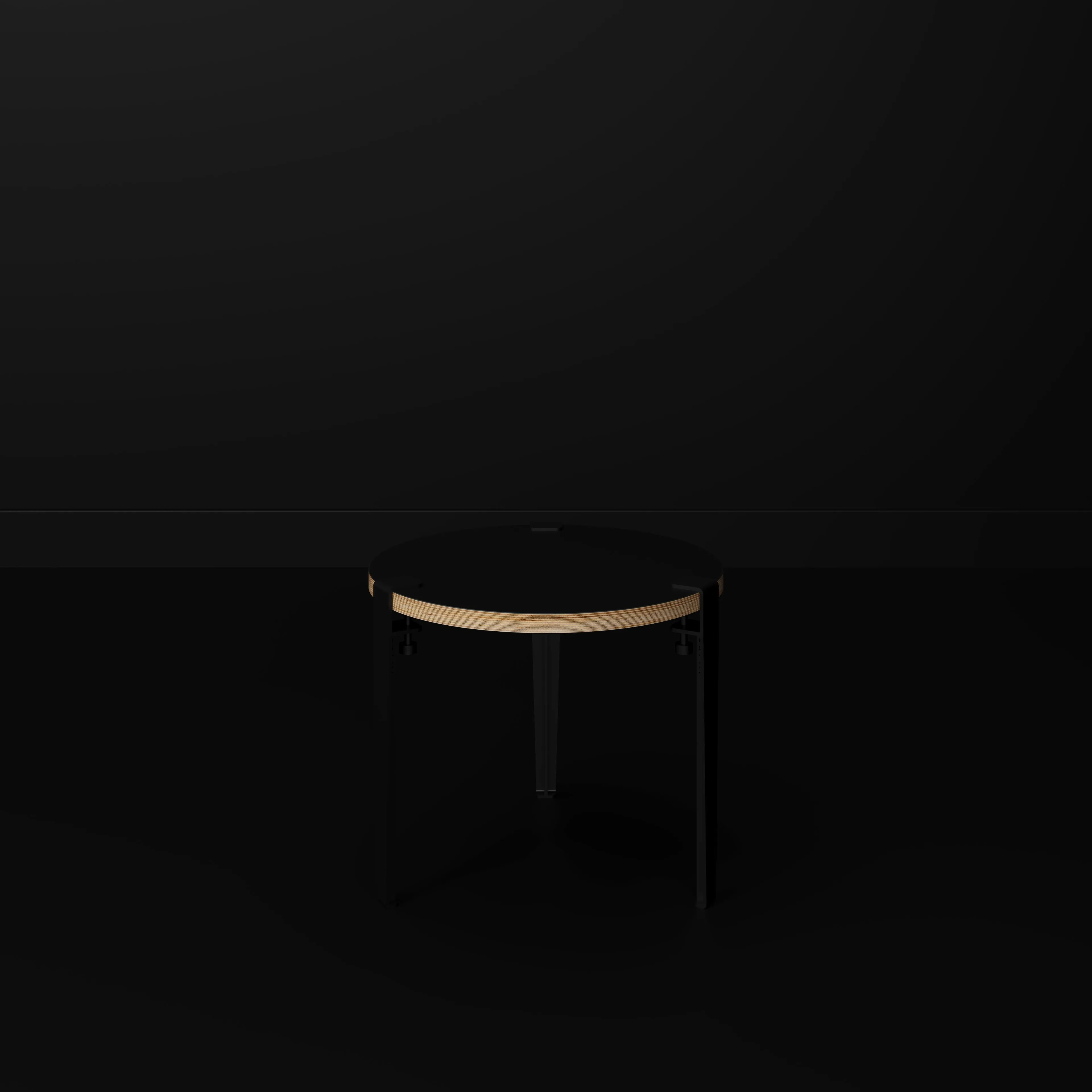 Plywood Round Side Table with Black Tiptoe Legs - Formica Diamond Black - 500(dia) x 430(h)