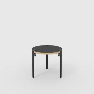 Plywood Round Side Table with Black Tiptoe Legs - Formica Diamond Black - 500(dia) x 430(h)