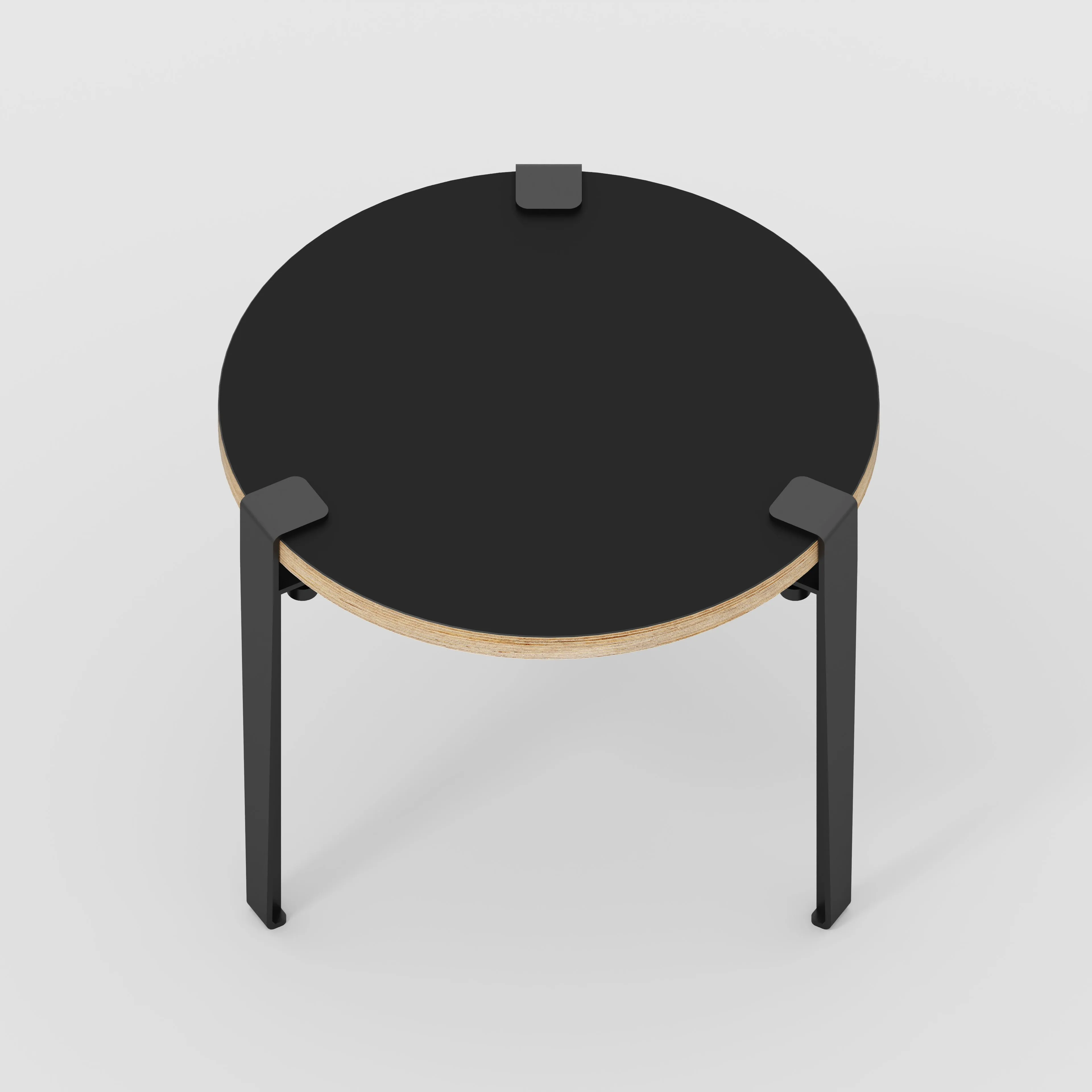 Plywood Round Side Table with Black Tiptoe Legs - Formica Diamond Black - 500(dia) x 430(h)