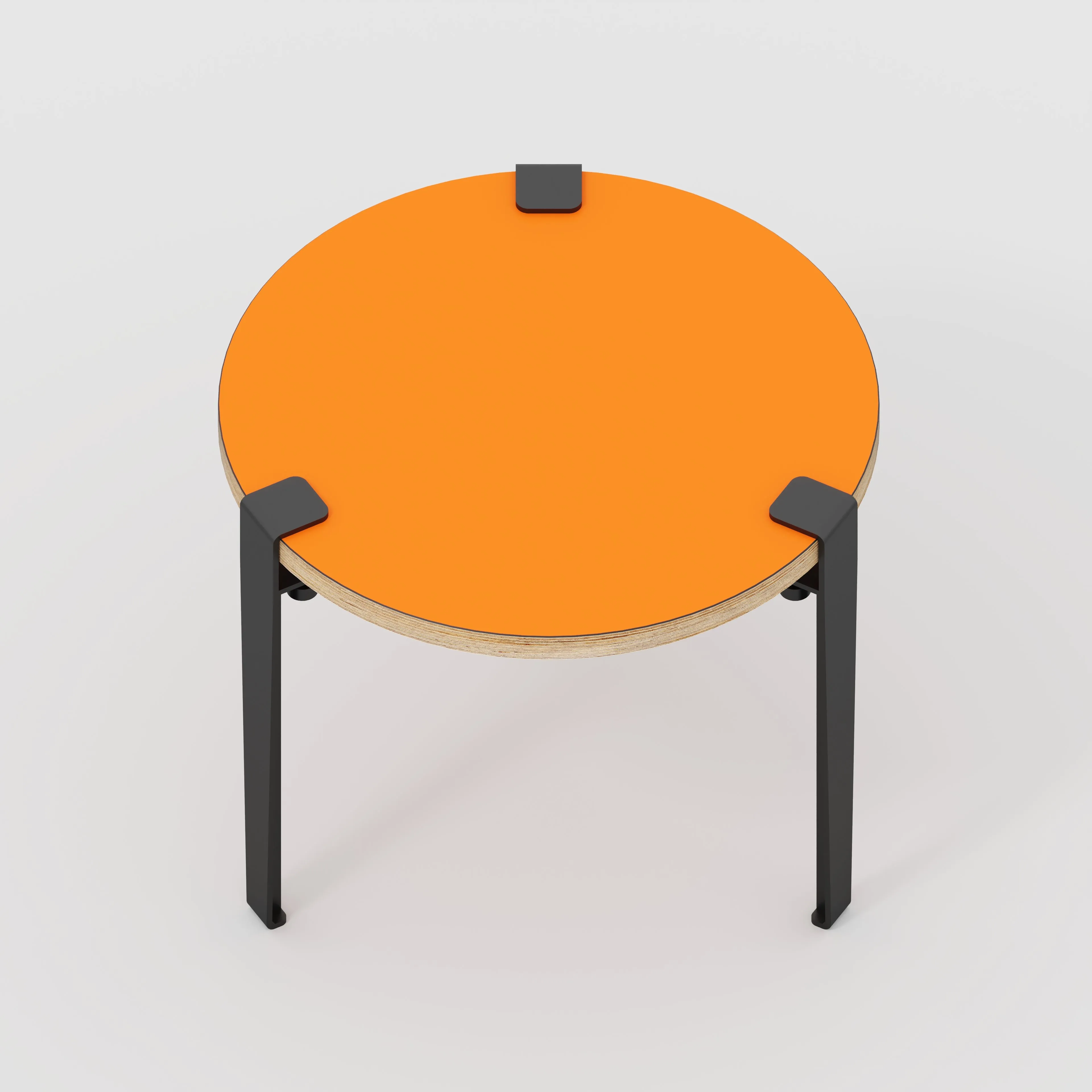 Plywood Round Side Table with Black Tiptoe Legs - Formica Levante Orange - 500(dia) x 430(h)