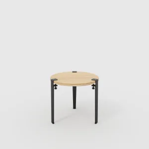 Plywood Round Side Table with Black Tiptoe Legs - Plywood Oak - 500(dia) x 430(h)