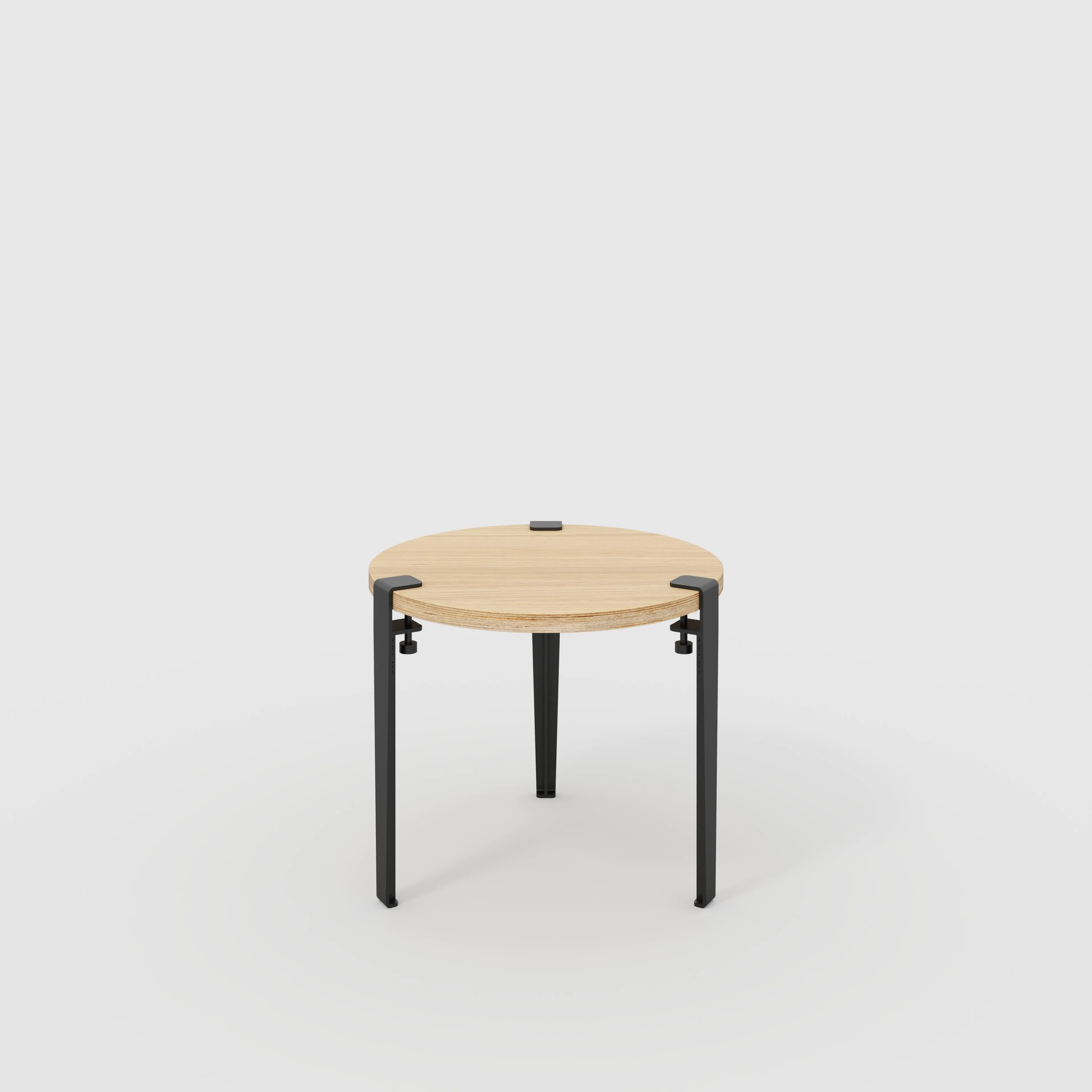 Plywood Round Side Table with Black Tiptoe Legs - Plywood Oak - 500(dia) x 430(h)