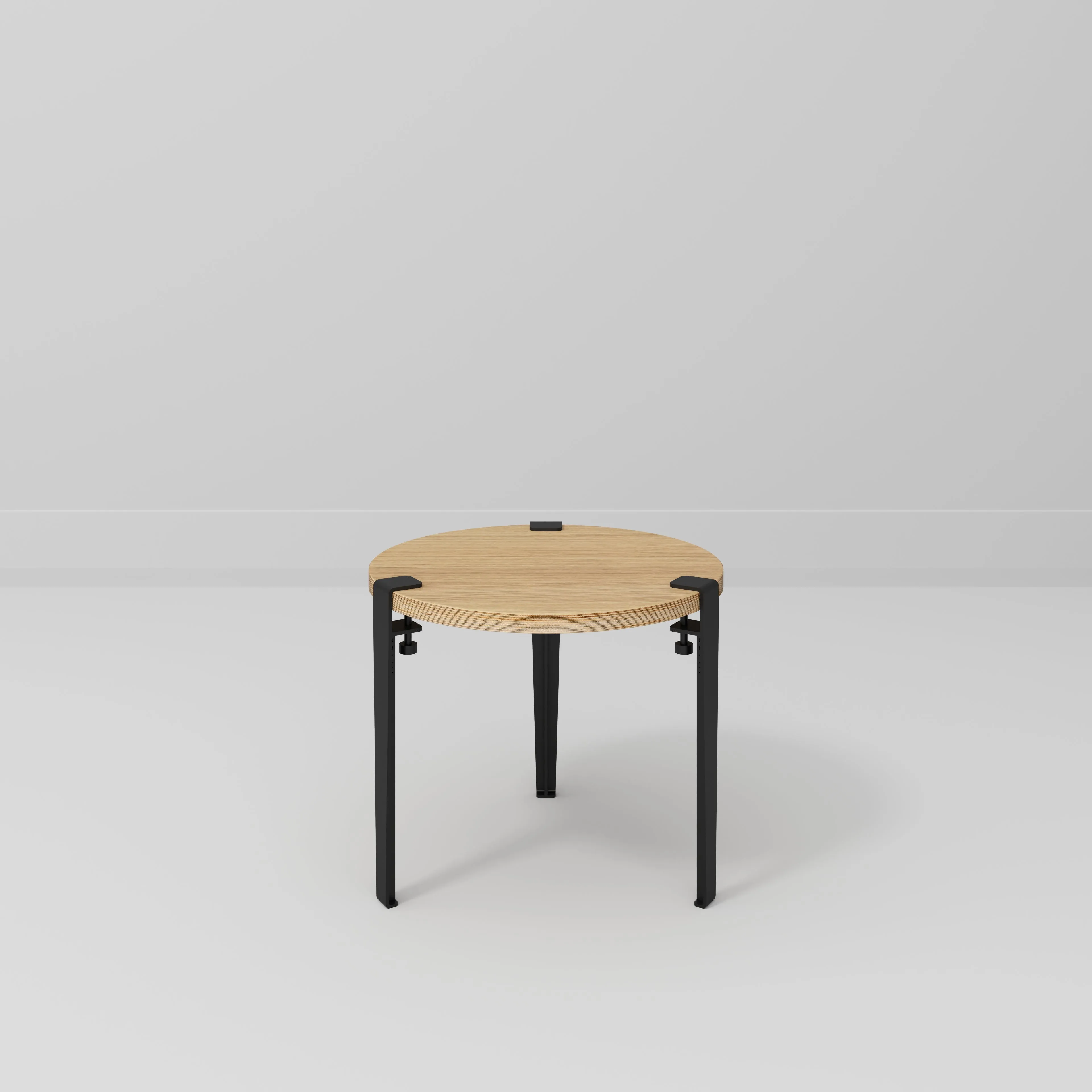 Plywood Round Side Table with Black Tiptoe Legs - Plywood Oak - 500(dia) x 430(h)