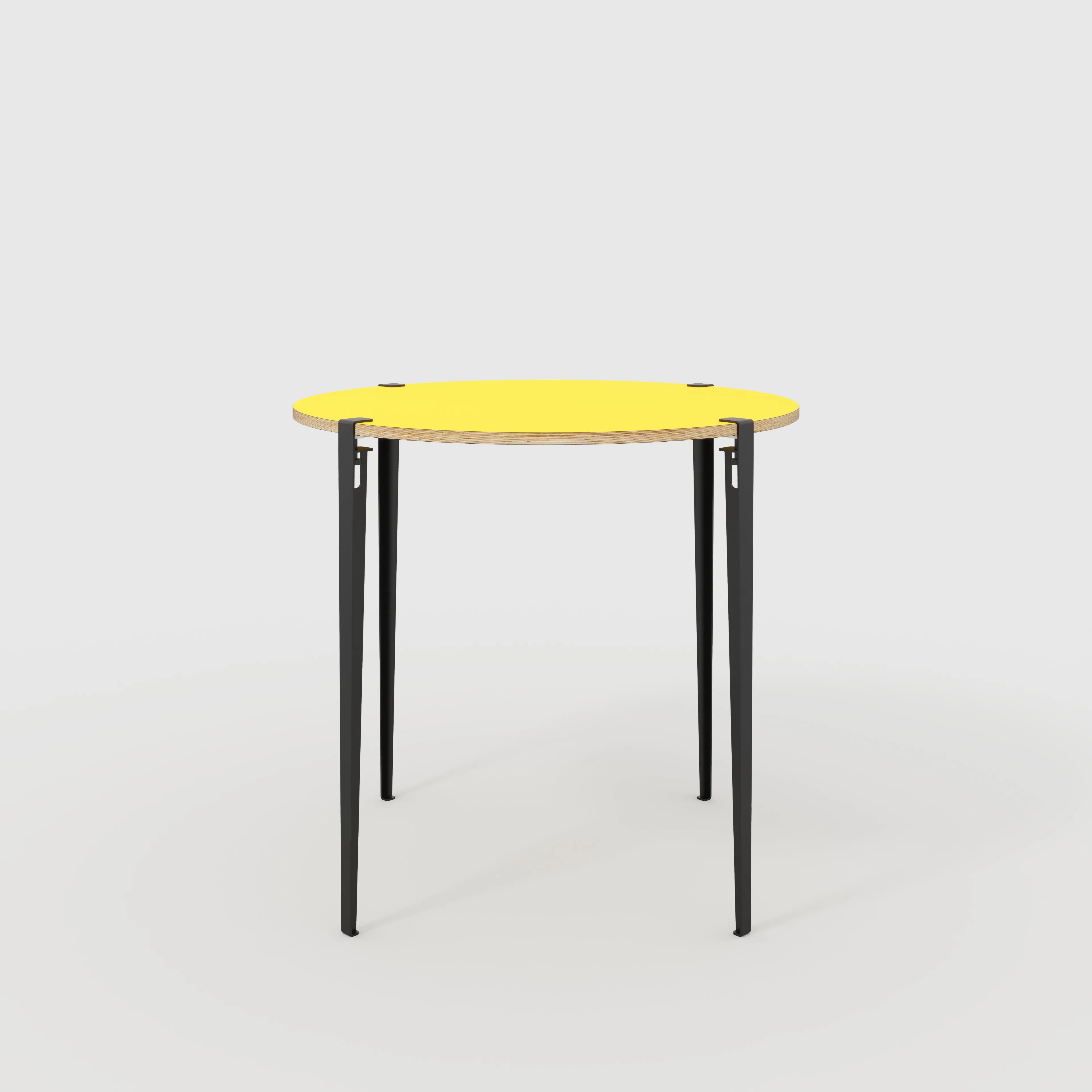 Plywood Round Table with Black Tiptoe Legs - Formica Chrome Yellow - 1200(dia) x 1100(h)