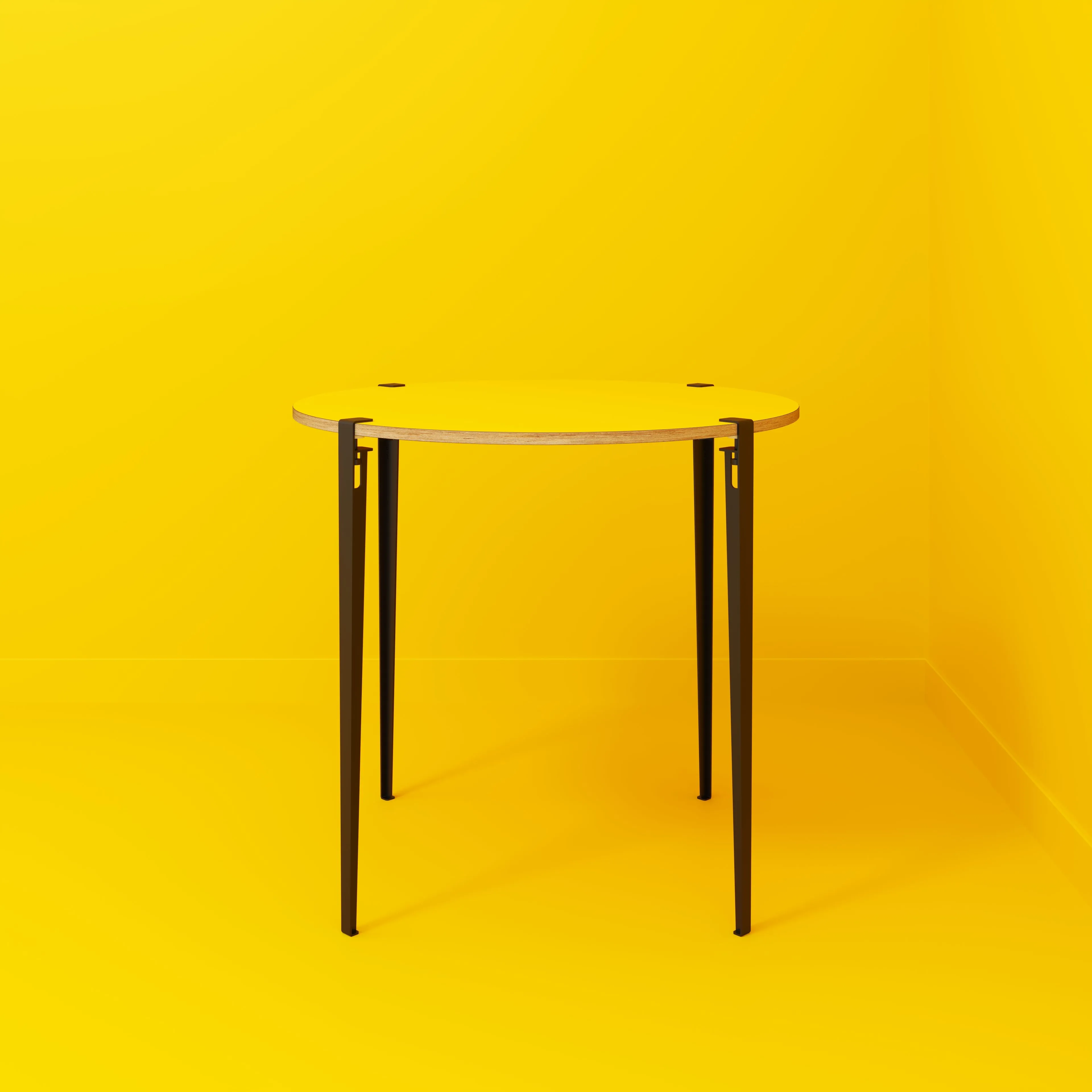 Plywood Round Table with Black Tiptoe Legs - Formica Chrome Yellow - 1200(dia) x 1100(h)