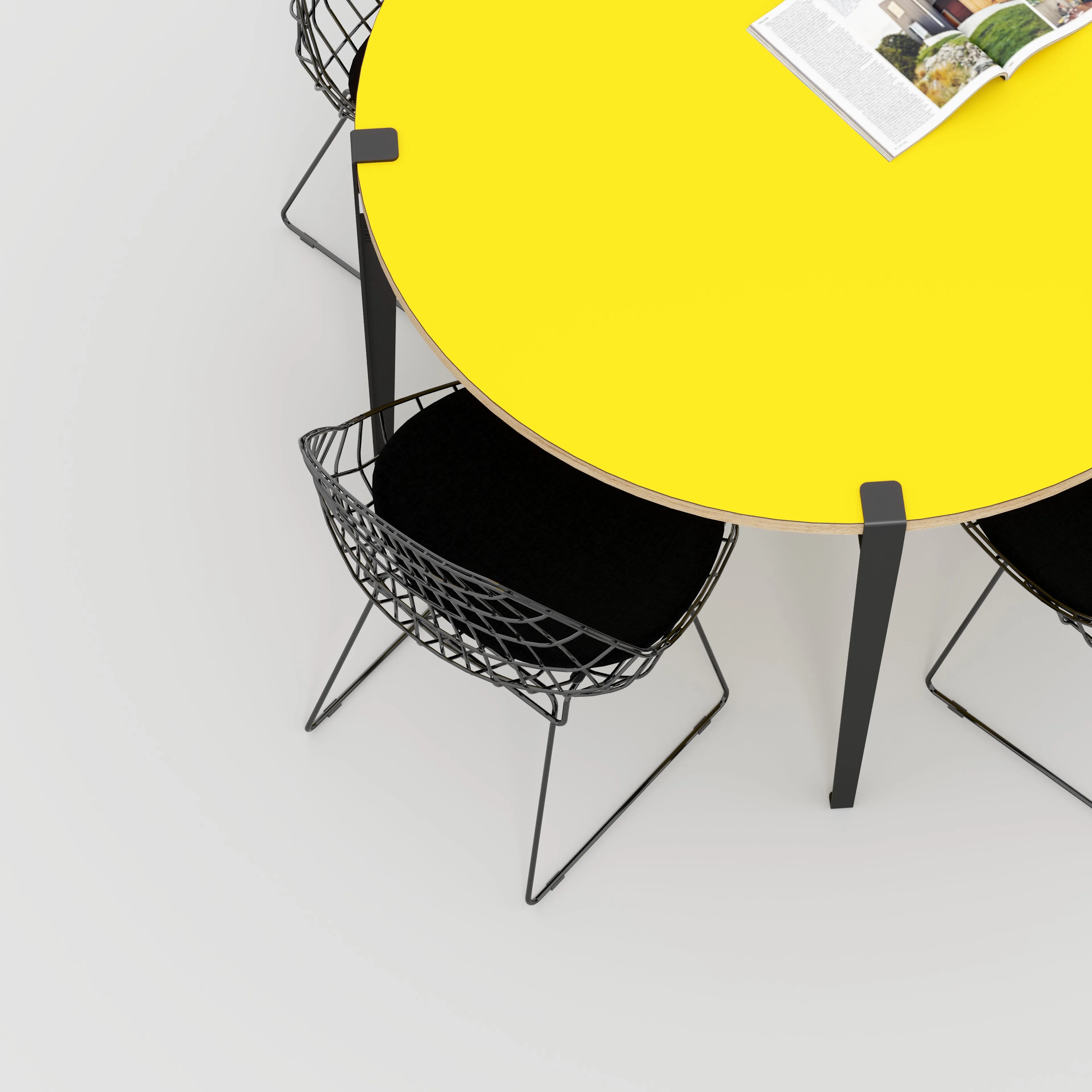 Plywood Round Table with Black Tiptoe Legs - Formica Chrome Yellow - 1200(dia) x 750(h)