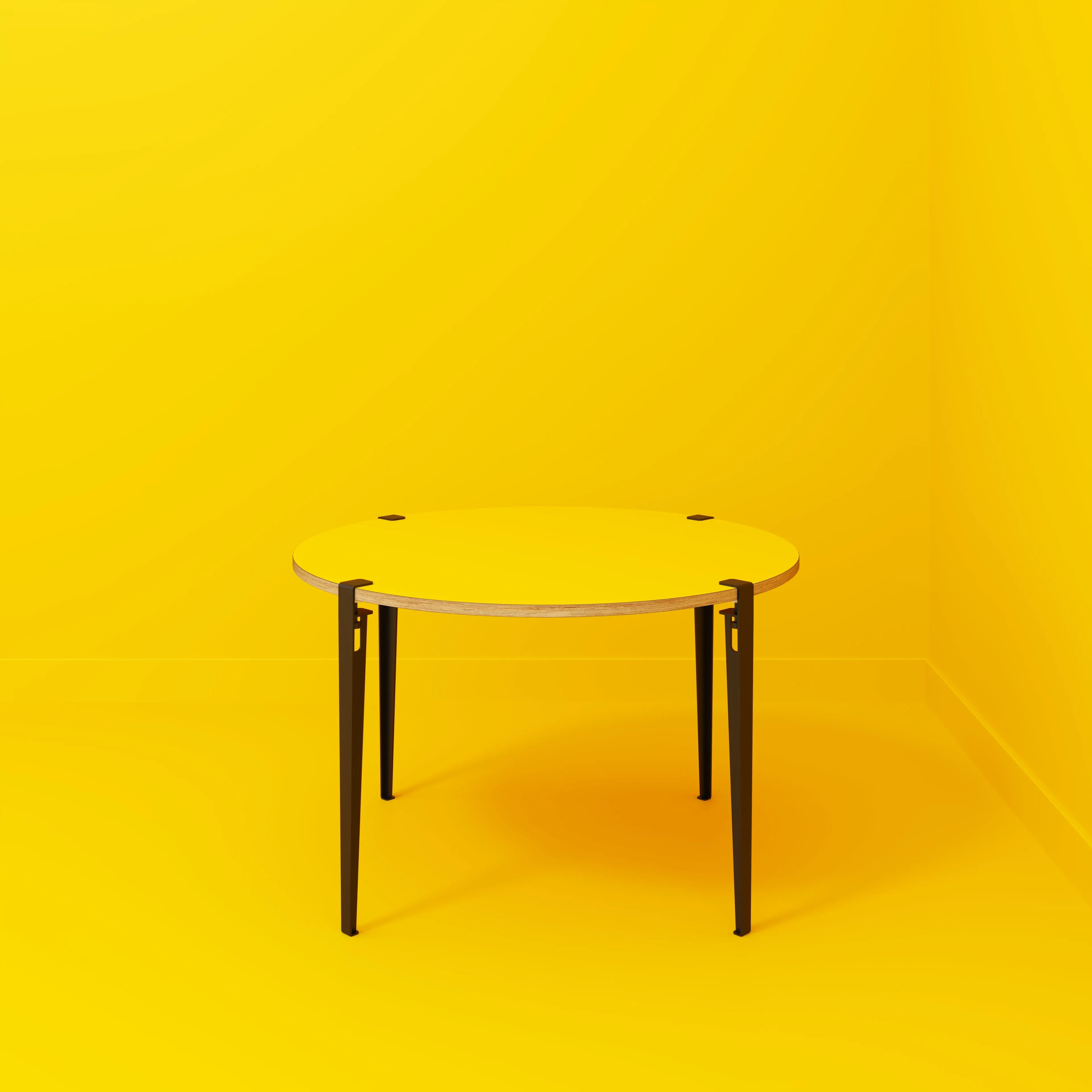 Plywood Round Table with Black Tiptoe Legs - Formica Chrome Yellow - 1200(dia) x 750(h)