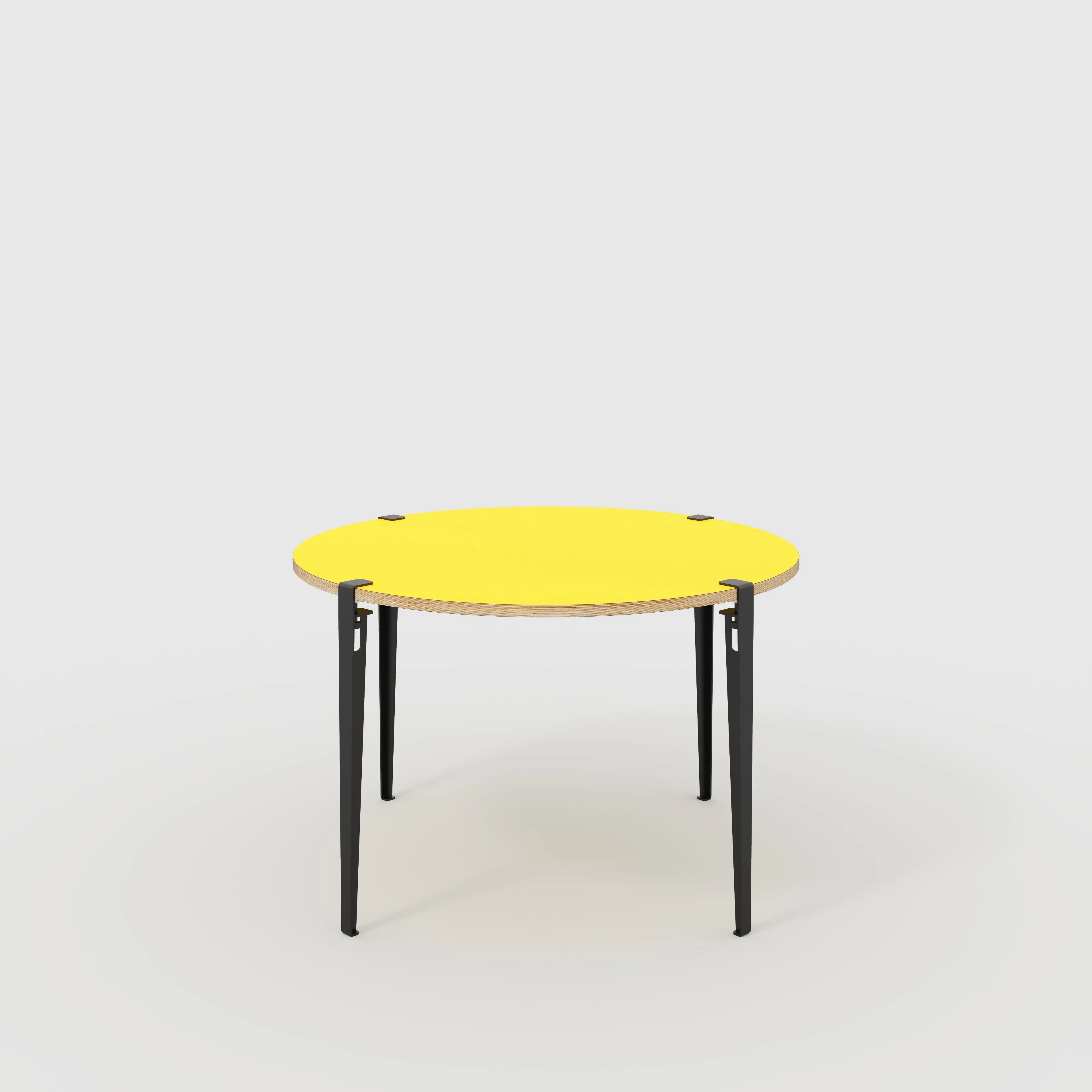 Plywood Round Table with Black Tiptoe Legs - Formica Chrome Yellow - 1200(dia) x 750(h)