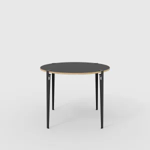 Plywood Round Table with Black Tiptoe Legs - Formica Diamond Black - 1200(dia) x 900(h)