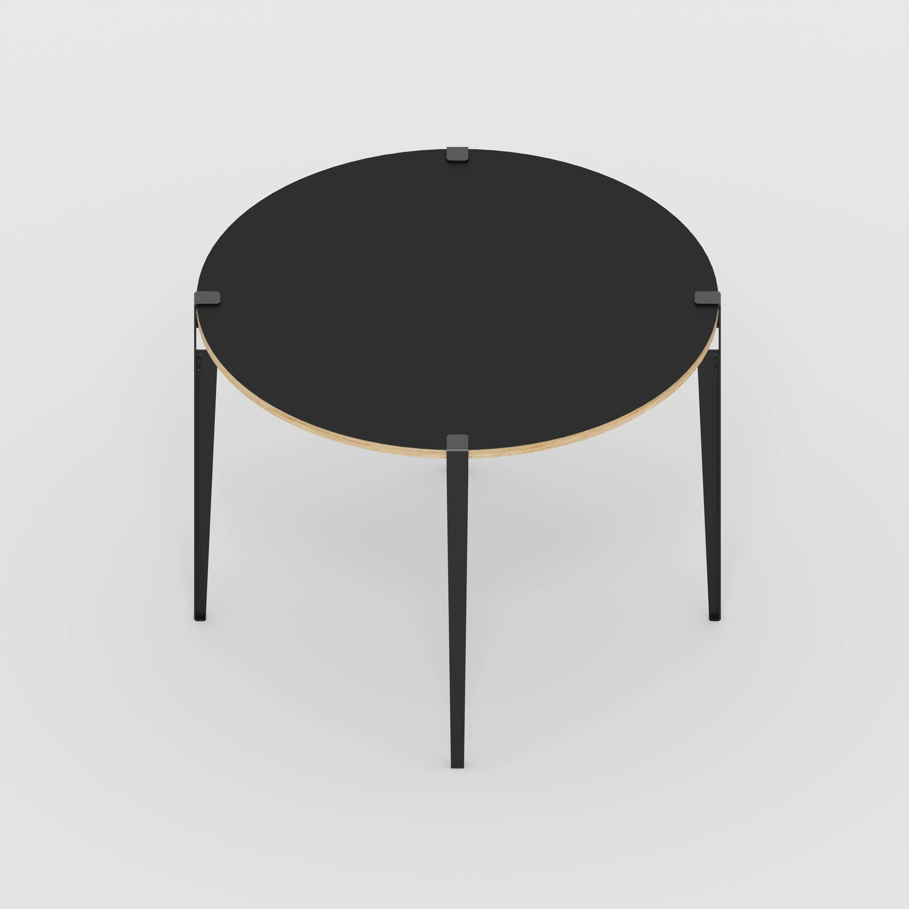 Plywood Round Table with Black Tiptoe Legs - Formica Diamond Black - 1200(dia) x 900(h)