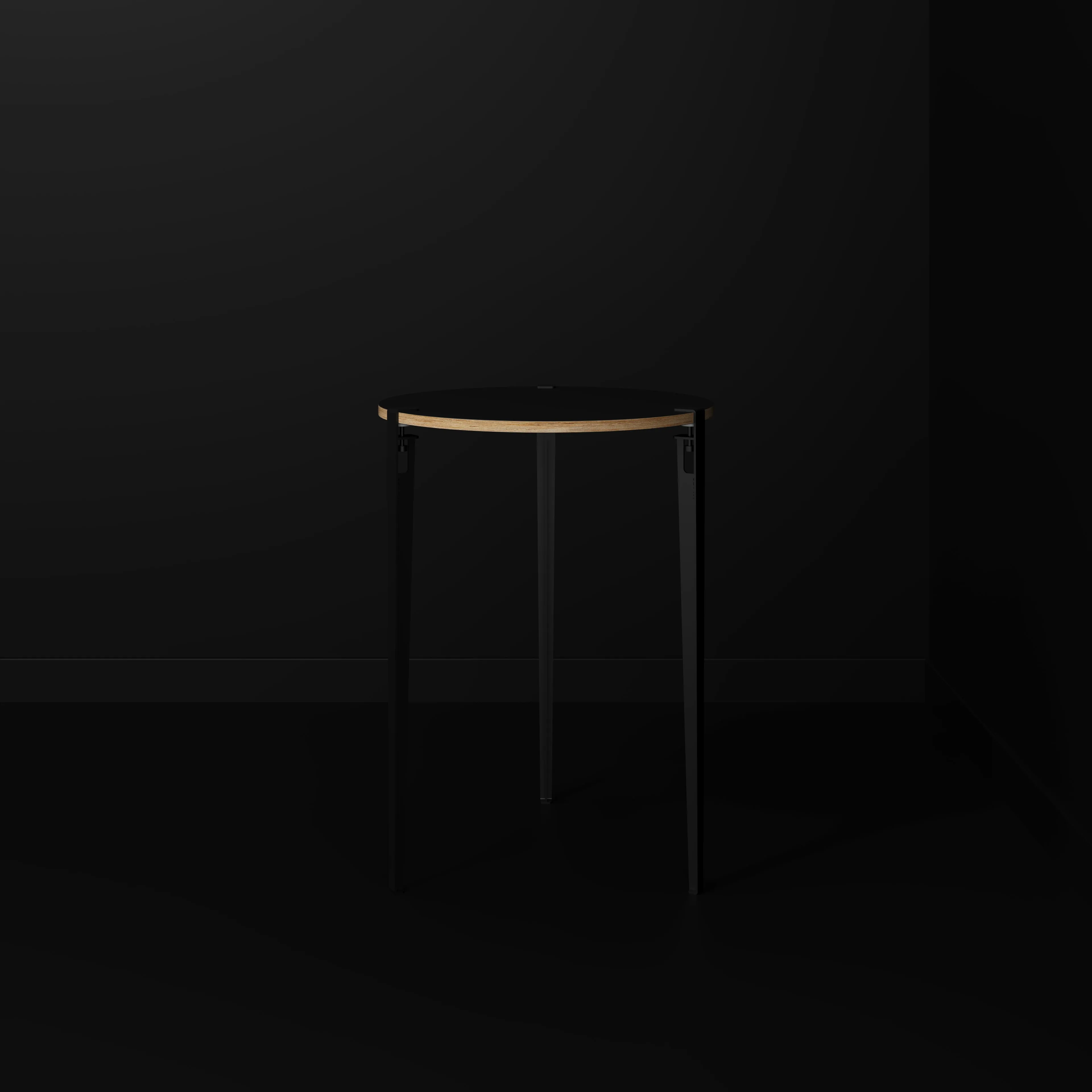 Plywood Round Table with Black Tiptoe Legs - Formica Diamond Black - 800(dia) x 1100(h)