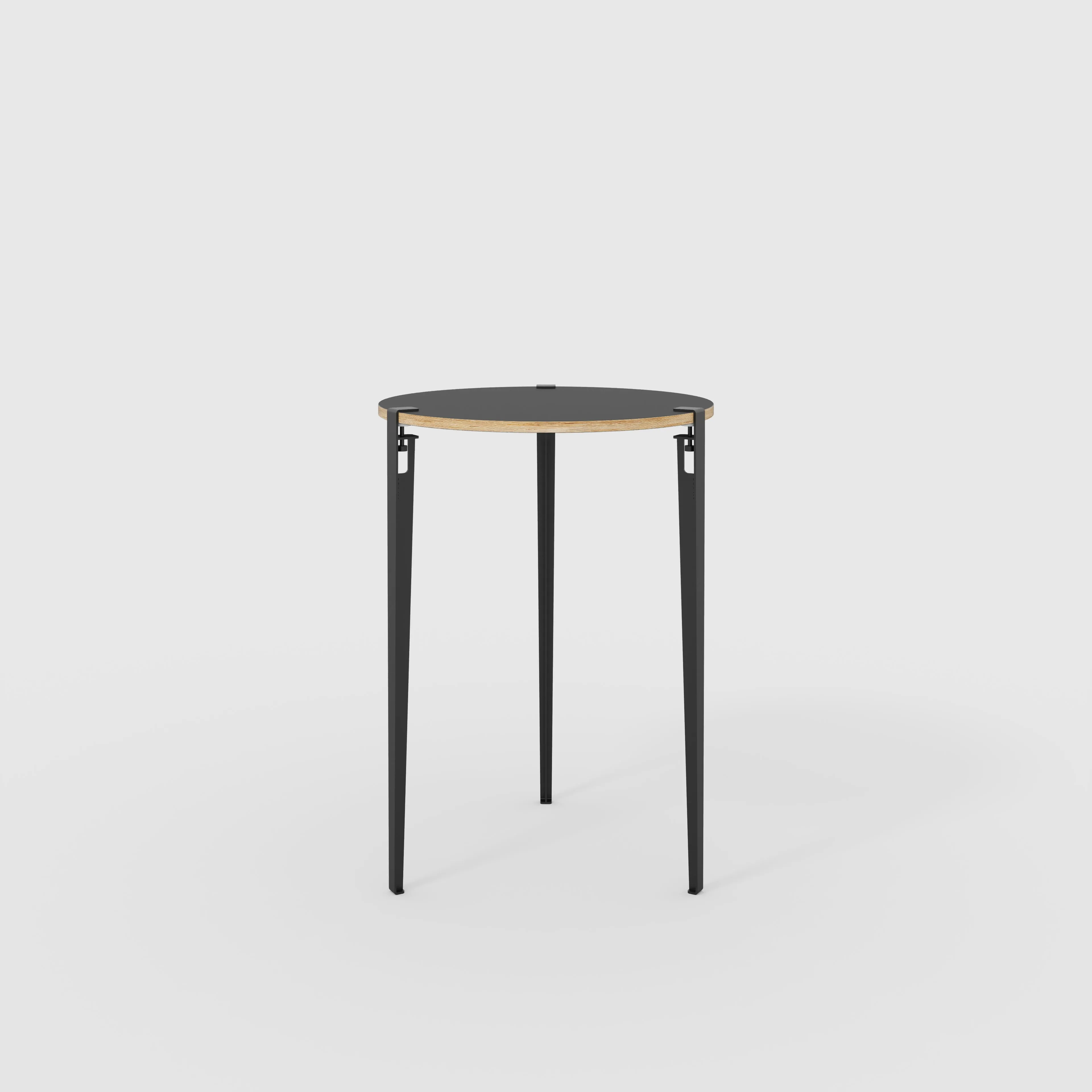 Plywood Round Table with Black Tiptoe Legs - Formica Diamond Black - 800(dia) x 1100(h)