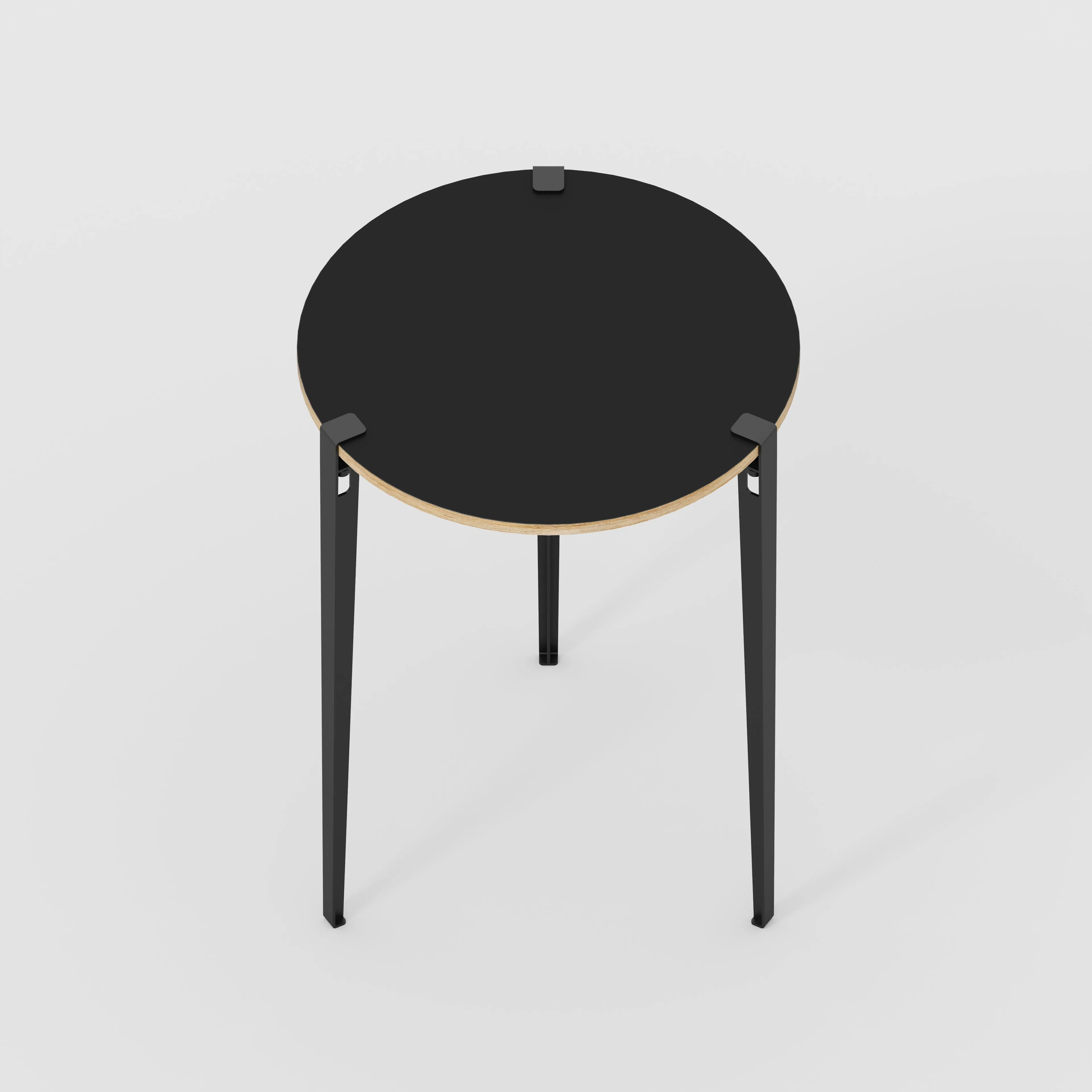 Plywood Round Table with Black Tiptoe Legs - Formica Diamond Black - 800(dia) x 1100(h)