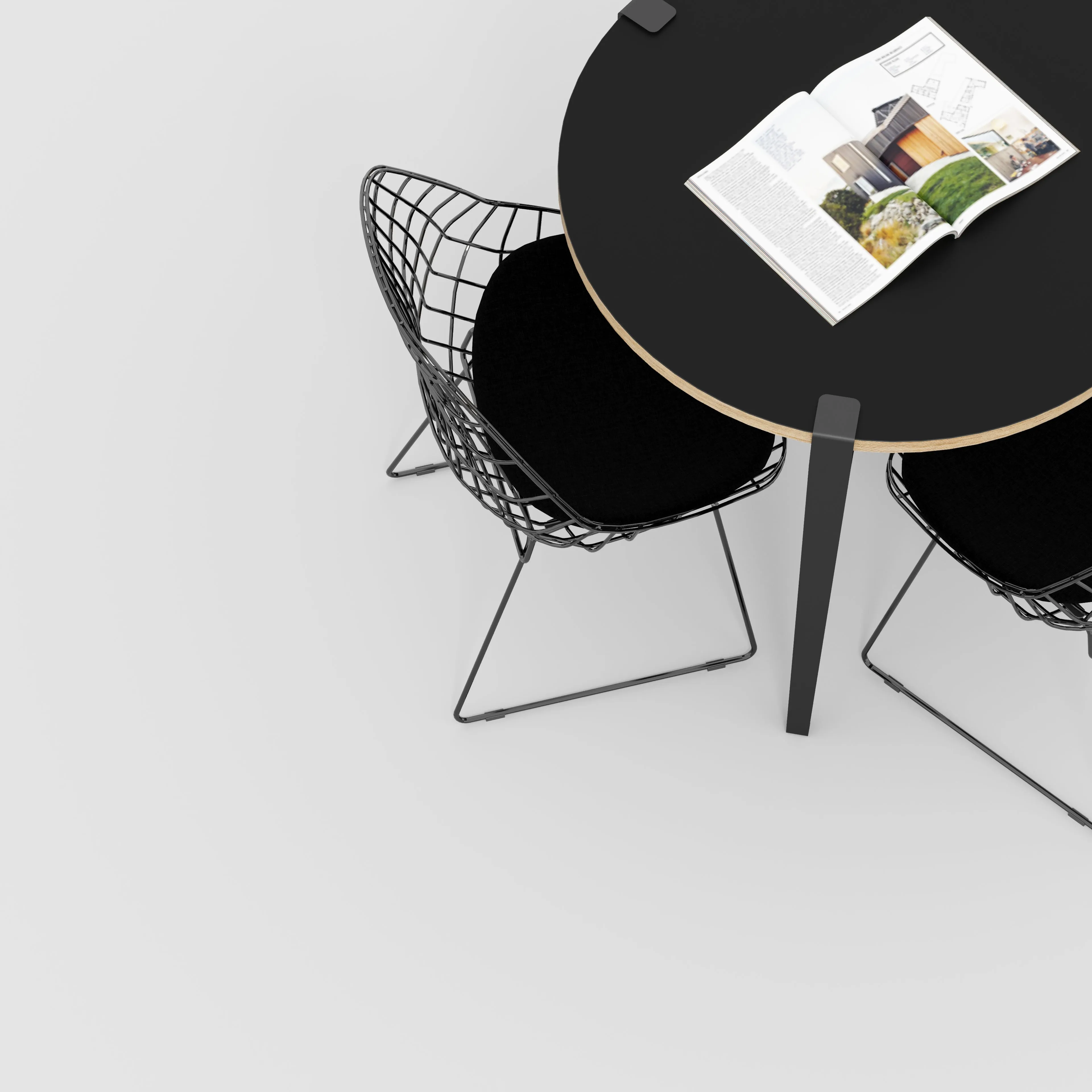 Plywood Round Table with Black Tiptoe Legs - Formica Diamond Black - 800(dia) x 750(h)