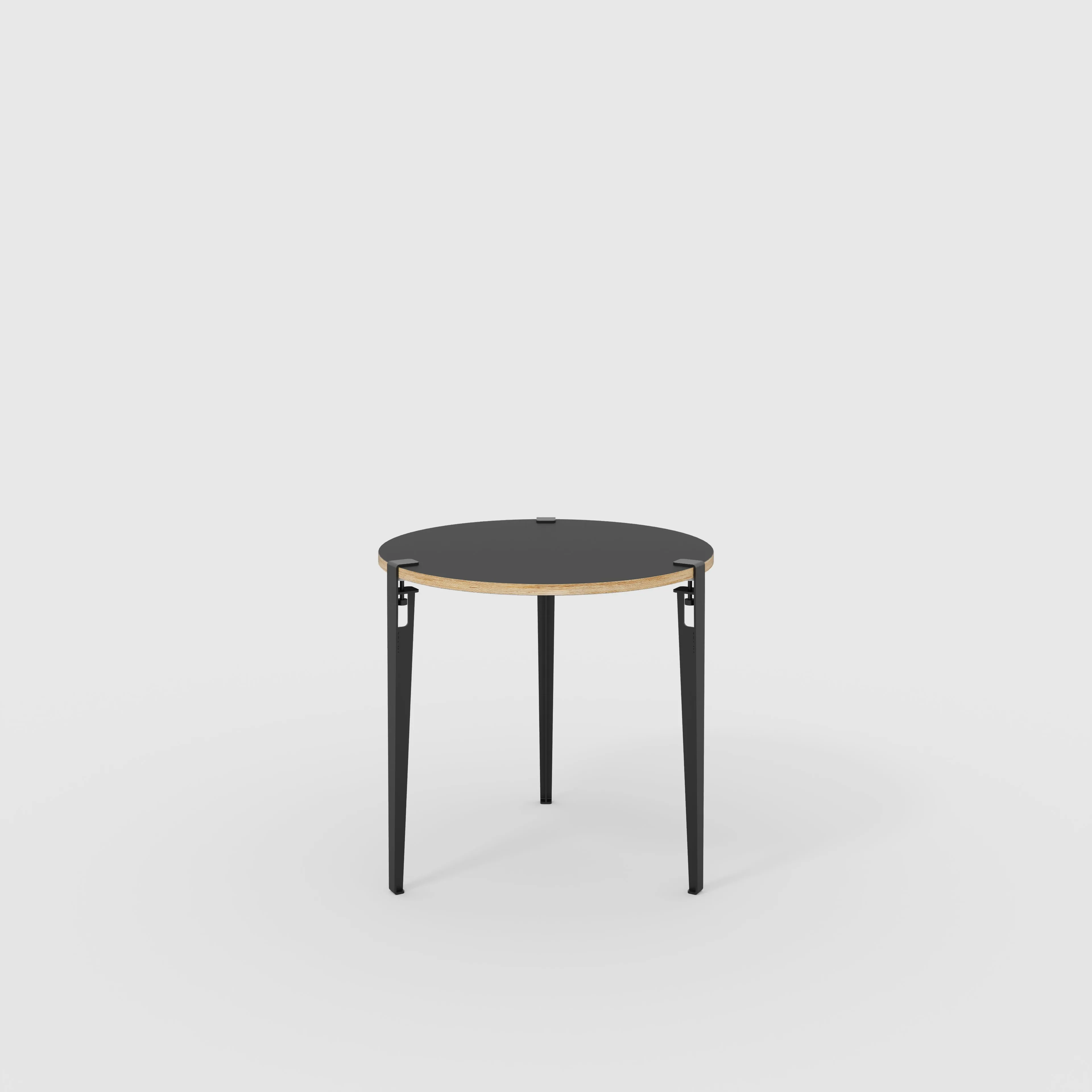 Plywood Round Table with Black Tiptoe Legs - Formica Diamond Black - 800(dia) x 750(h)