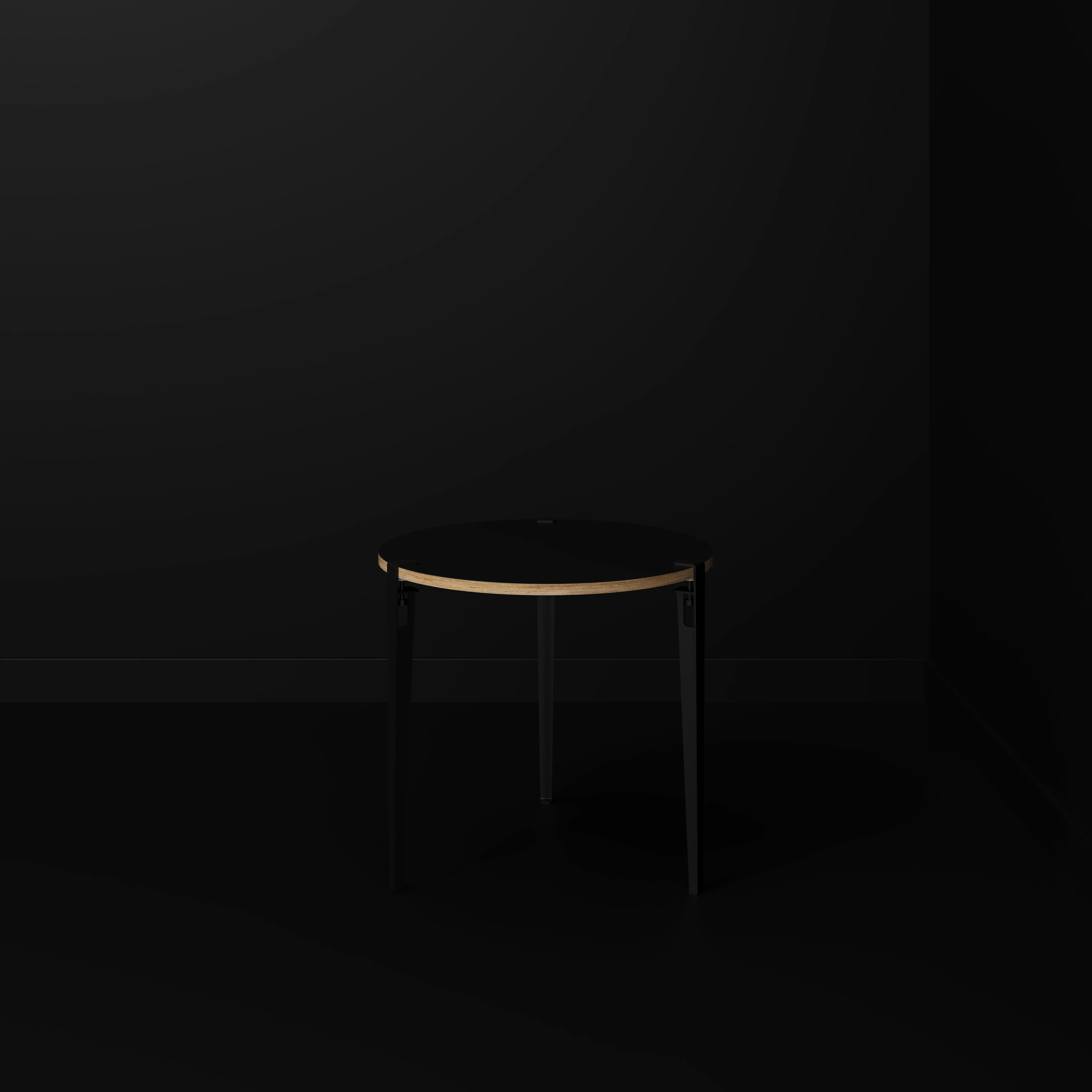 Plywood Round Table with Black Tiptoe Legs - Formica Diamond Black - 800(dia) x 750(h)