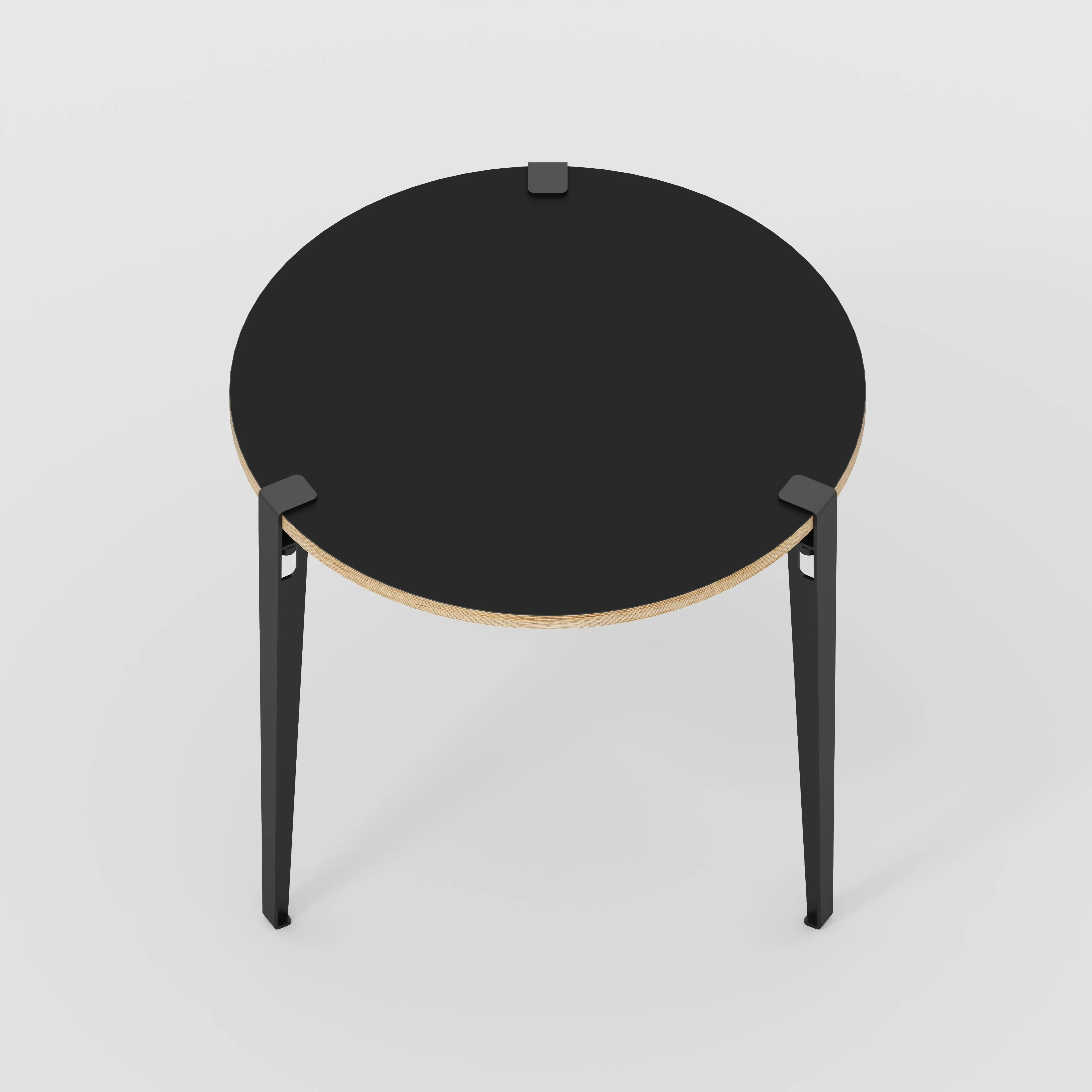 Plywood Round Table with Black Tiptoe Legs - Formica Diamond Black - 800(dia) x 750(h)