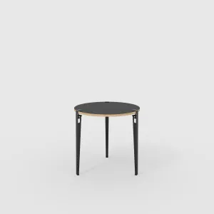 Plywood Round Table with Black Tiptoe Legs - Formica Diamond Black - 800(dia) x 750(h)