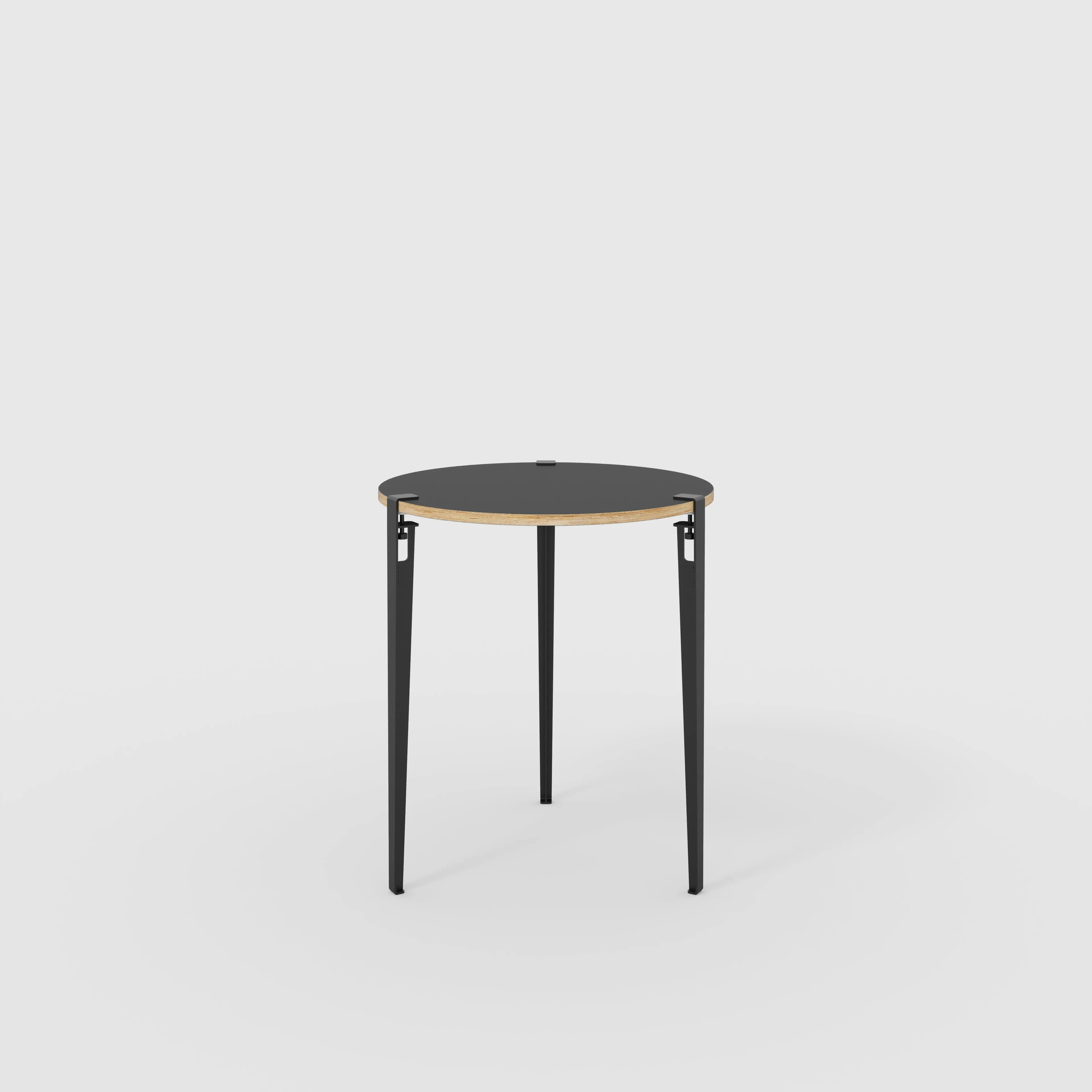 Plywood Round Table with Black Tiptoe Legs - Formica Diamond Black - 800(dia) x 900(h)