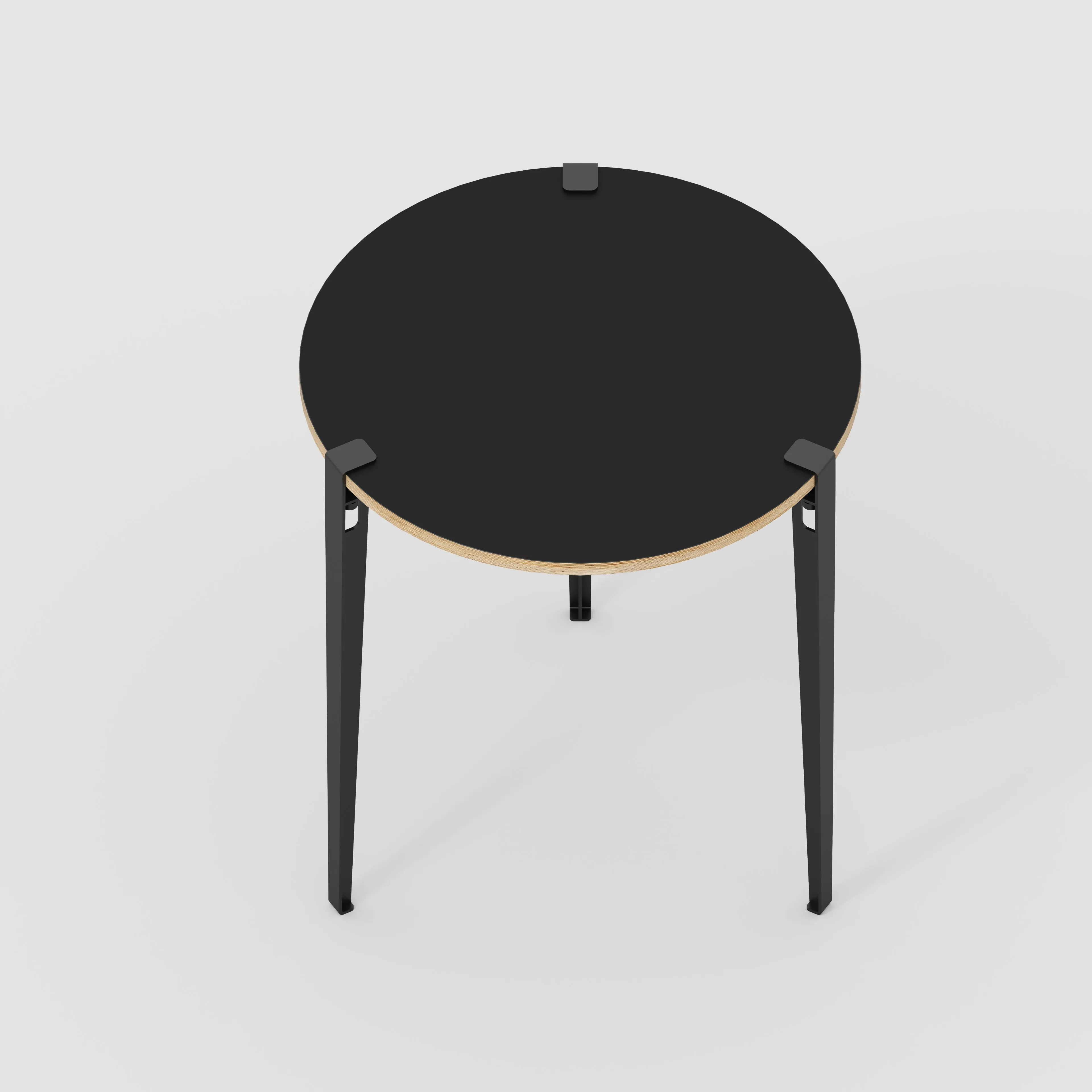 Plywood Round Table with Black Tiptoe Legs - Formica Diamond Black - 800(dia) x 900(h)