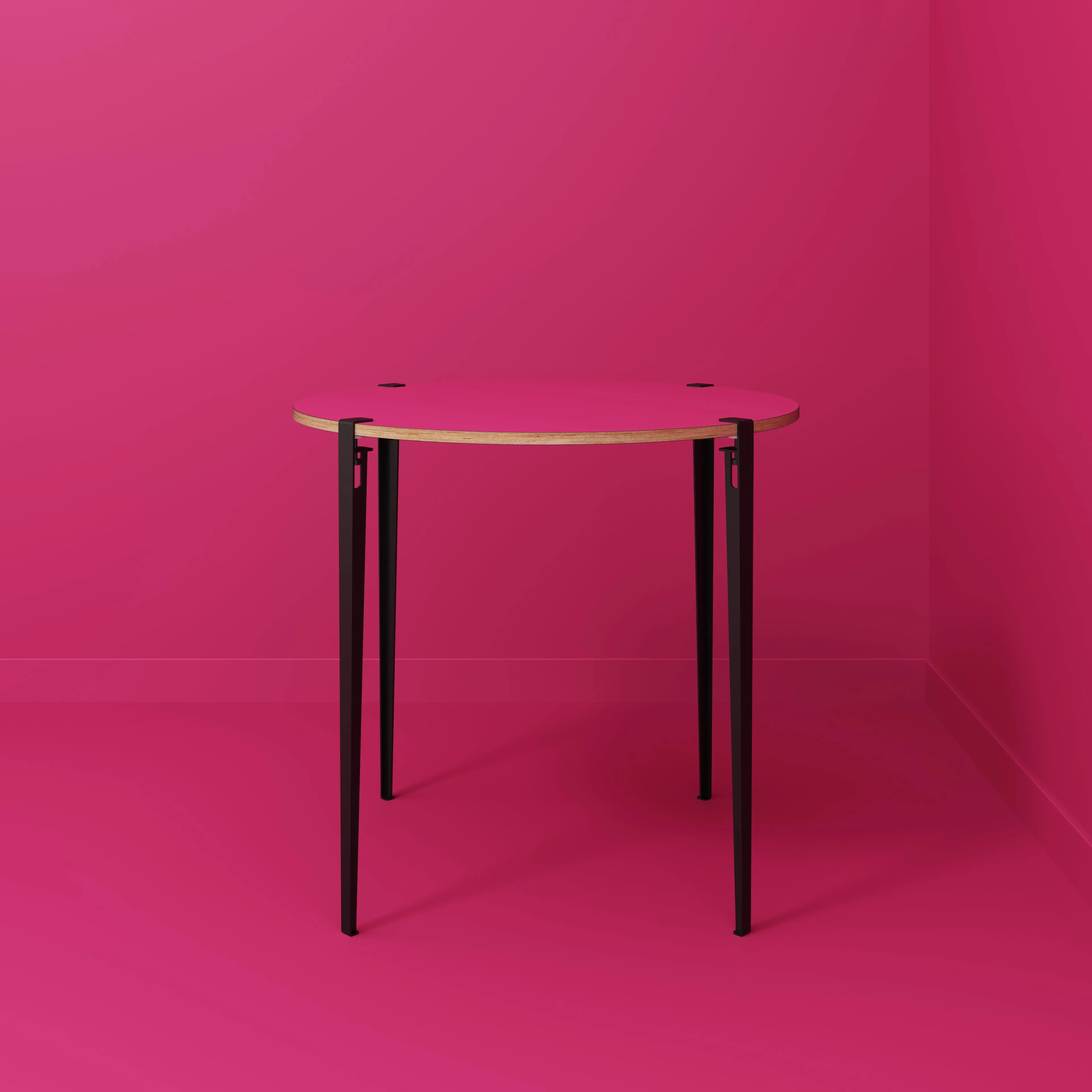 Plywood Round Table with Black Tiptoe Legs - Formica Juicy Pink - 1200(dia) x 1100(h)