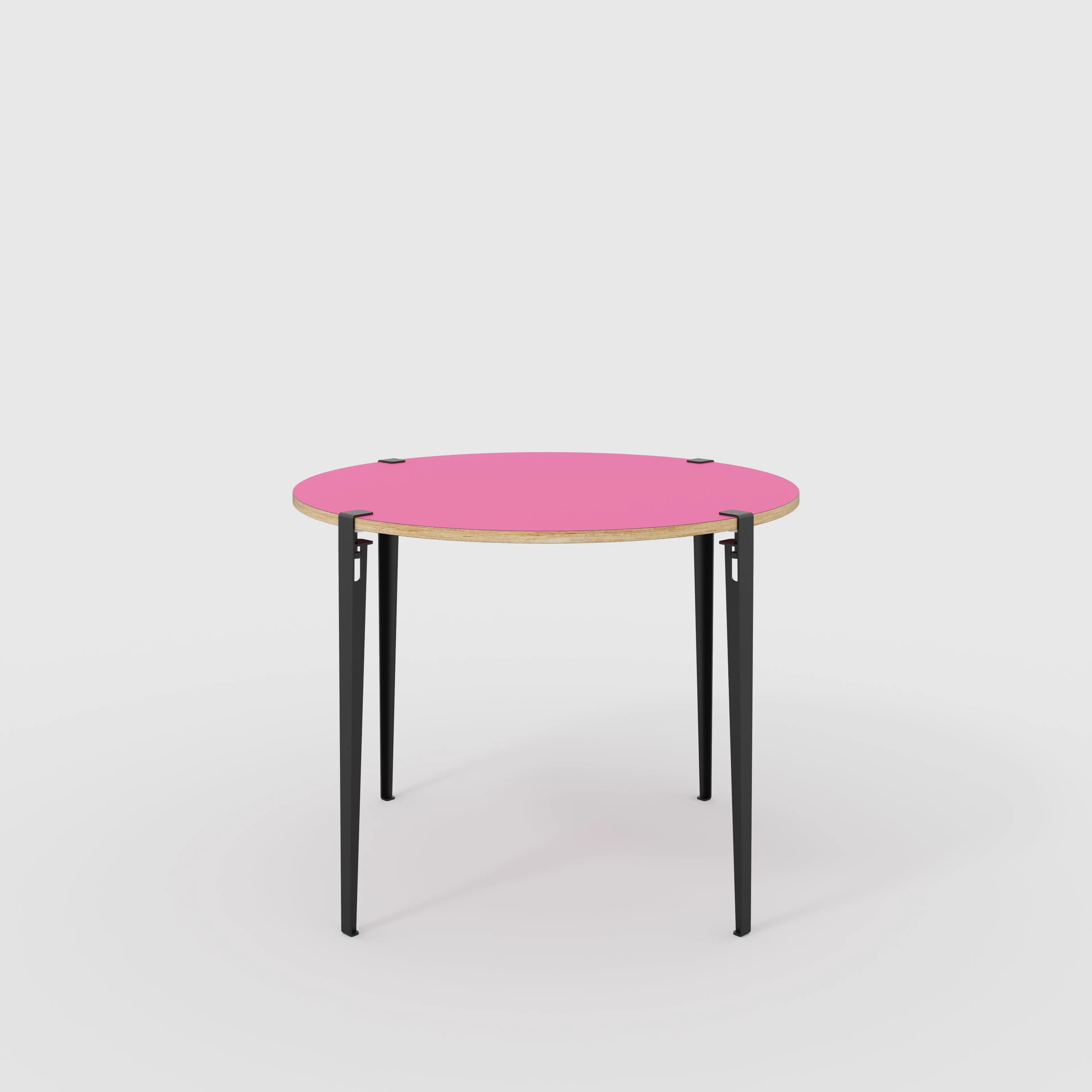 Plywood Round Table with Black Tiptoe Legs - Formica Juicy Pink - 1200(dia) x 900(h)