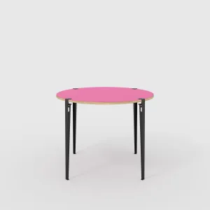 Plywood Round Table with Black Tiptoe Legs - Formica Juicy Pink - 1200(dia) x 900(h)