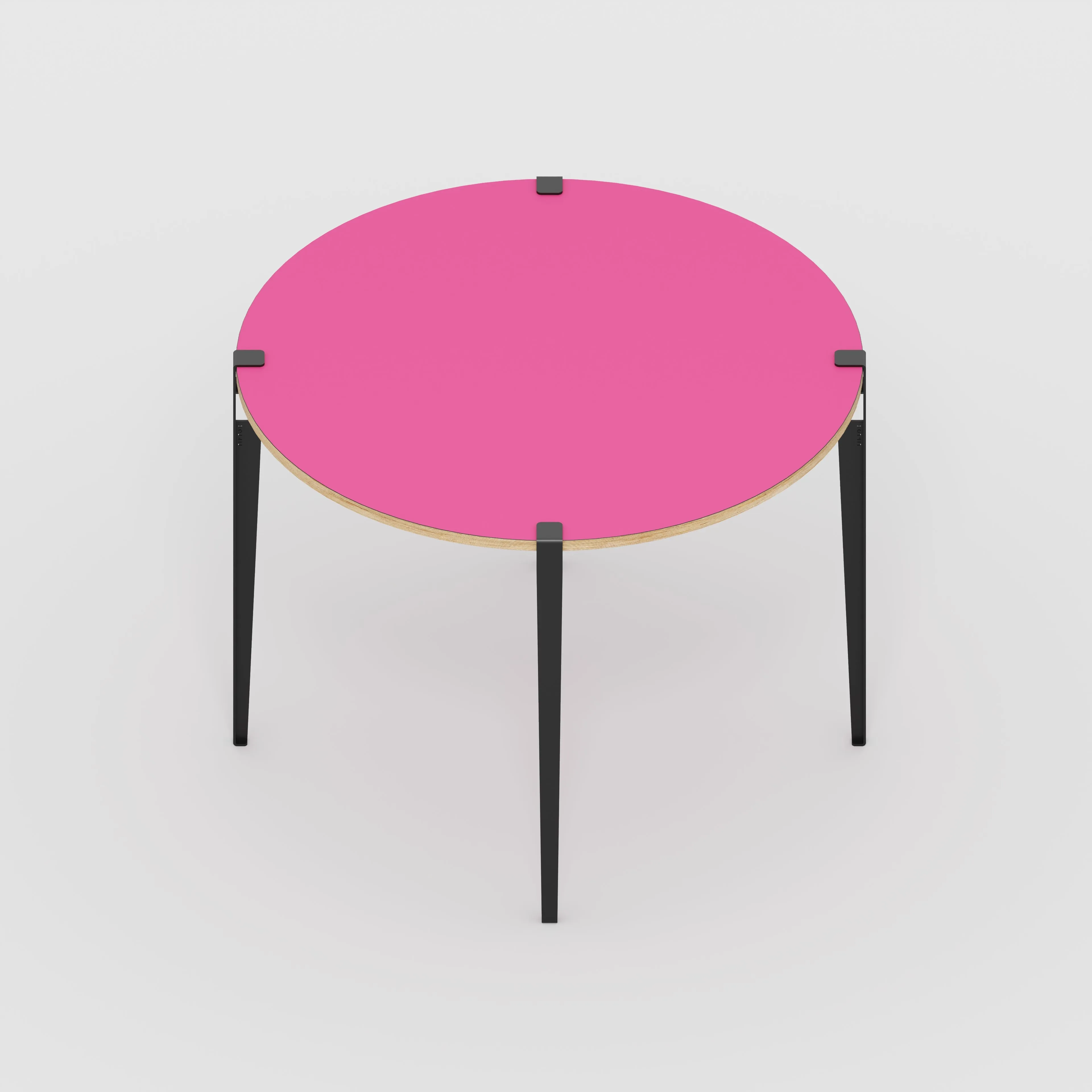 Plywood Round Table with Black Tiptoe Legs - Formica Juicy Pink - 1200(dia) x 900(h)