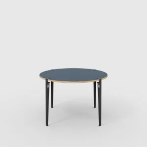 Plywood Round Table with Black Tiptoe Legs - Formica Night Sea Blue - 1200(dia) x 750(h)