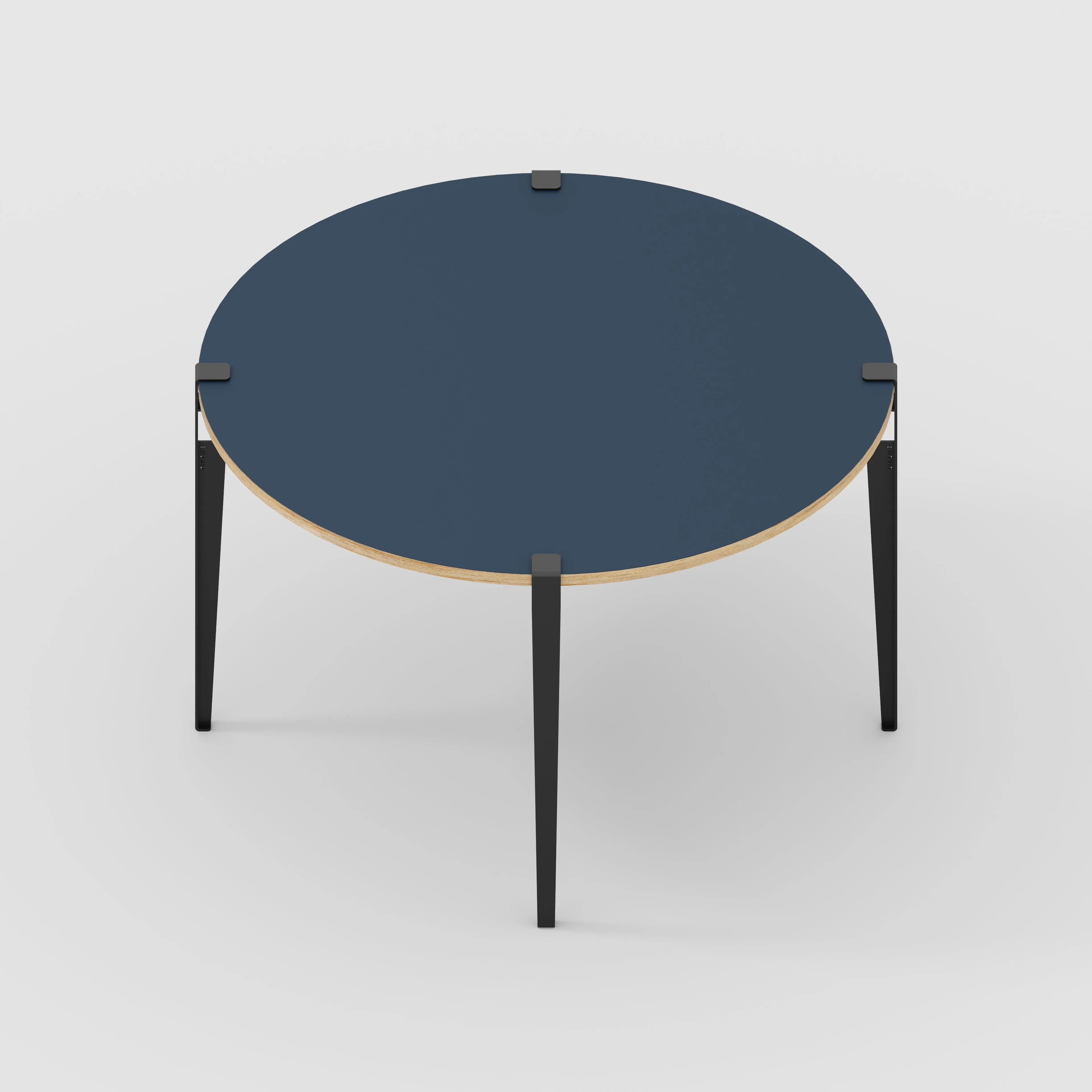 Plywood Round Table with Black Tiptoe Legs - Formica Night Sea Blue - 1200(dia) x 750(h)