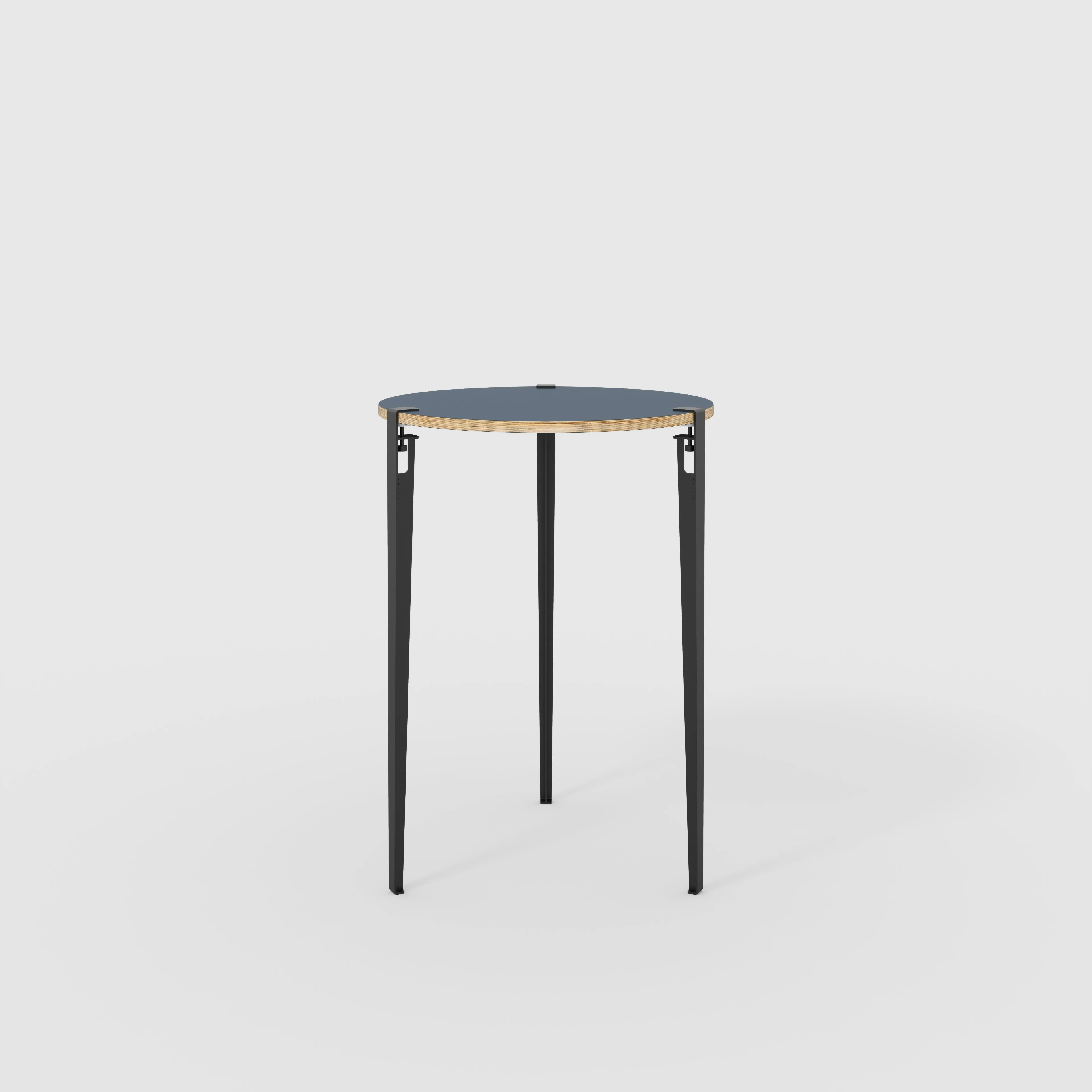 Plywood Round Table with Black Tiptoe Legs - Formica Night Sea Blue - 800(dia) x 1100(h)