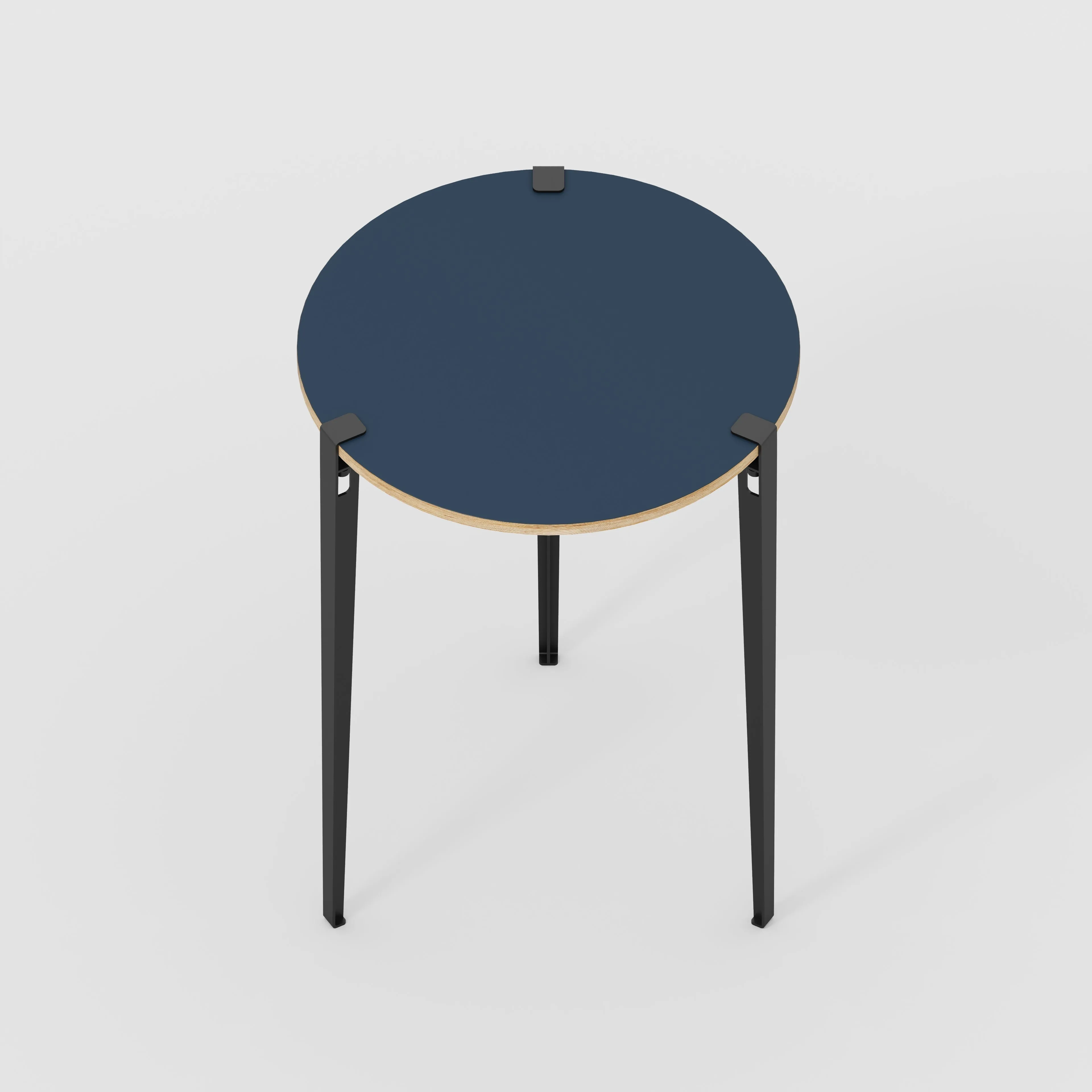 Plywood Round Table with Black Tiptoe Legs - Formica Night Sea Blue - 800(dia) x 1100(h)