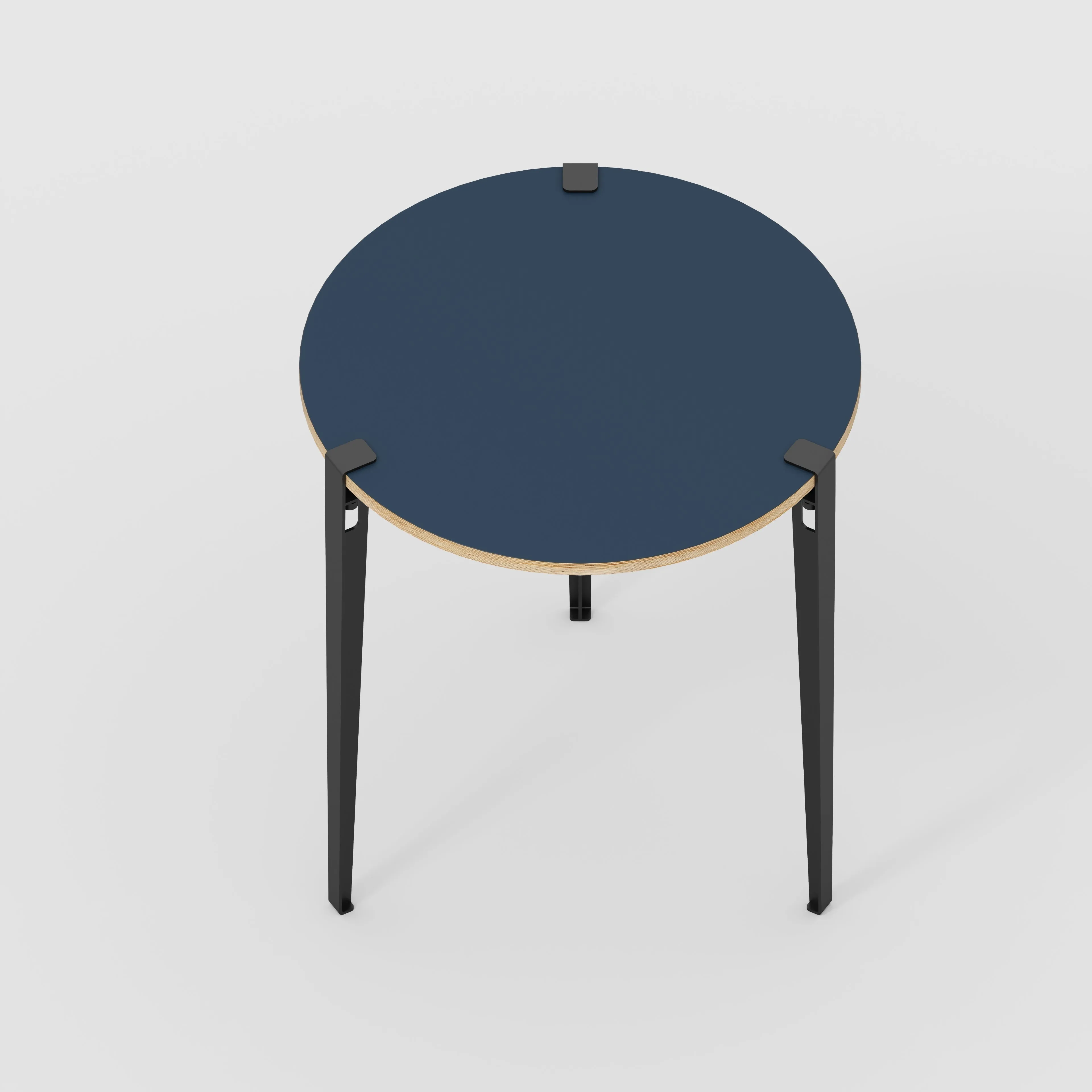 Plywood Round Table with Black Tiptoe Legs - Formica Night Sea Blue - 800(dia) x 900(h)