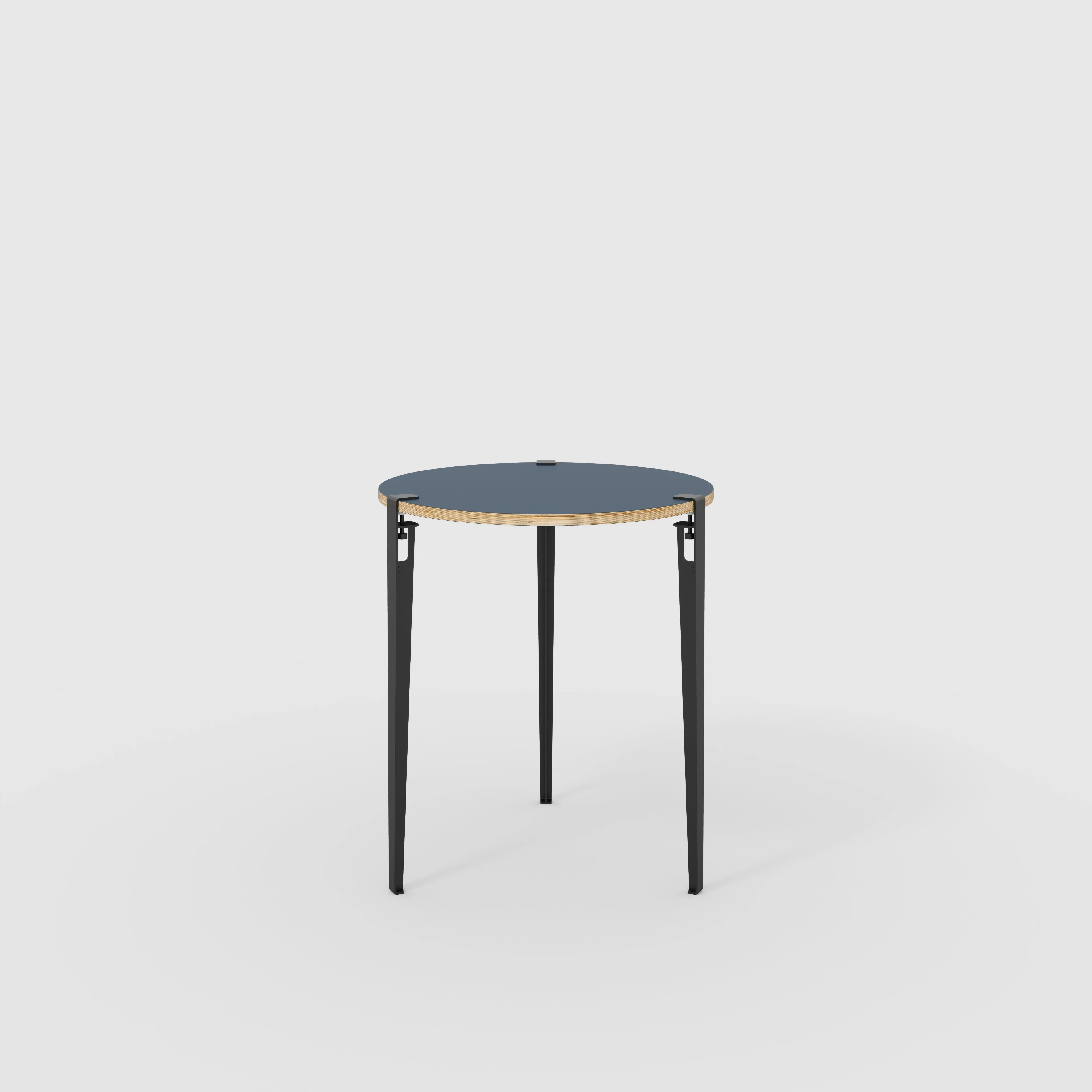 Plywood Round Table with Black Tiptoe Legs - Formica Night Sea Blue - 800(dia) x 900(h)