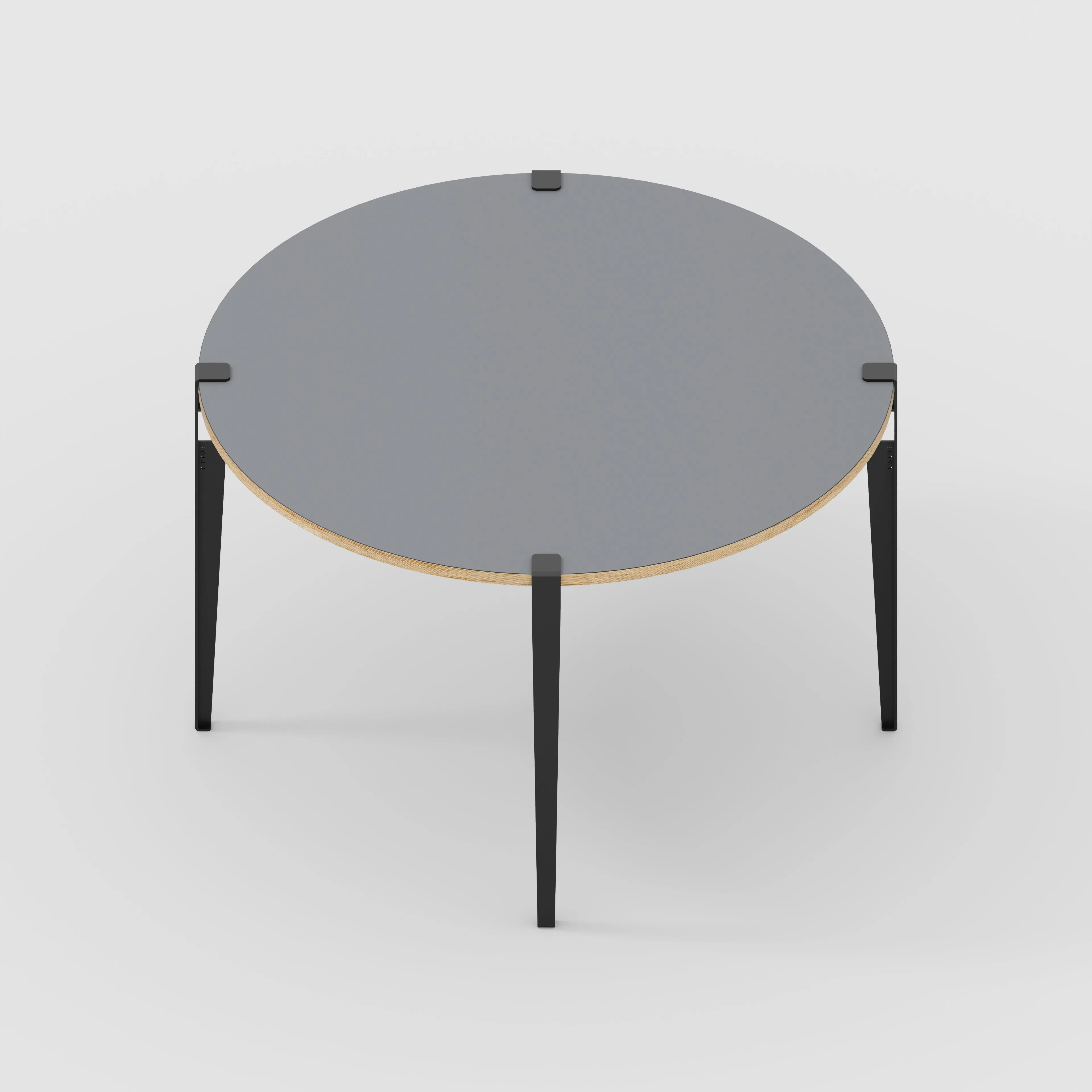 Plywood Round Table with Black Tiptoe Legs - Formica Tornado Grey - 1200(dia) x 750(h)