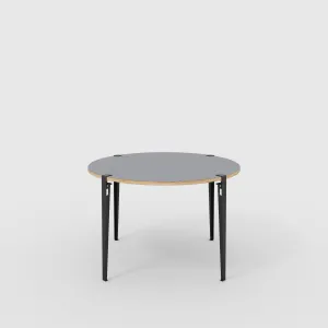 Plywood Round Table with Black Tiptoe Legs - Formica Tornado Grey - 1200(dia) x 750(h)