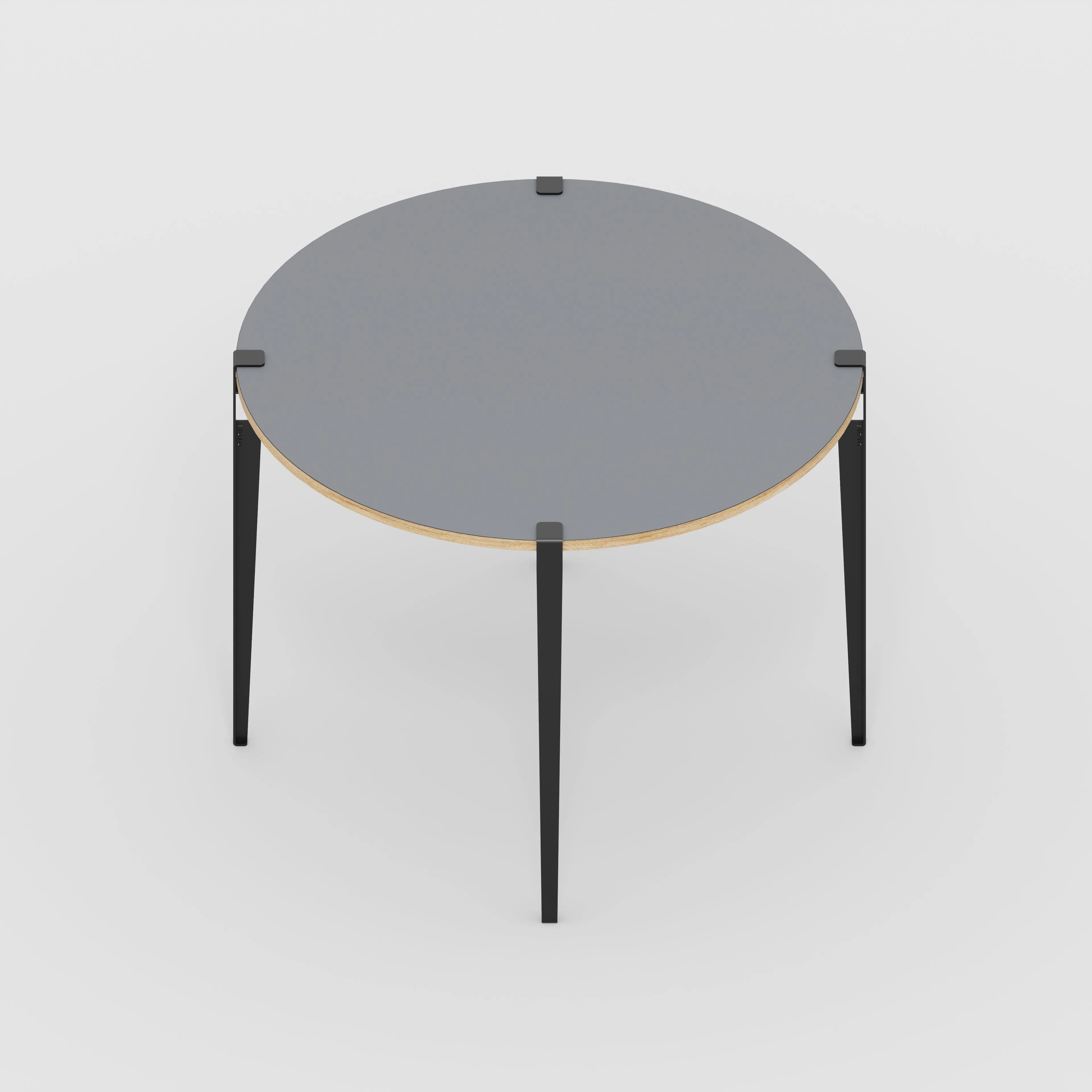 Plywood Round Table with Black Tiptoe Legs - Formica Tornado Grey - 1200(dia) x 900(h)