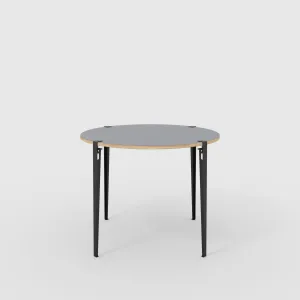 Plywood Round Table with Black Tiptoe Legs - Formica Tornado Grey - 1200(dia) x 900(h)