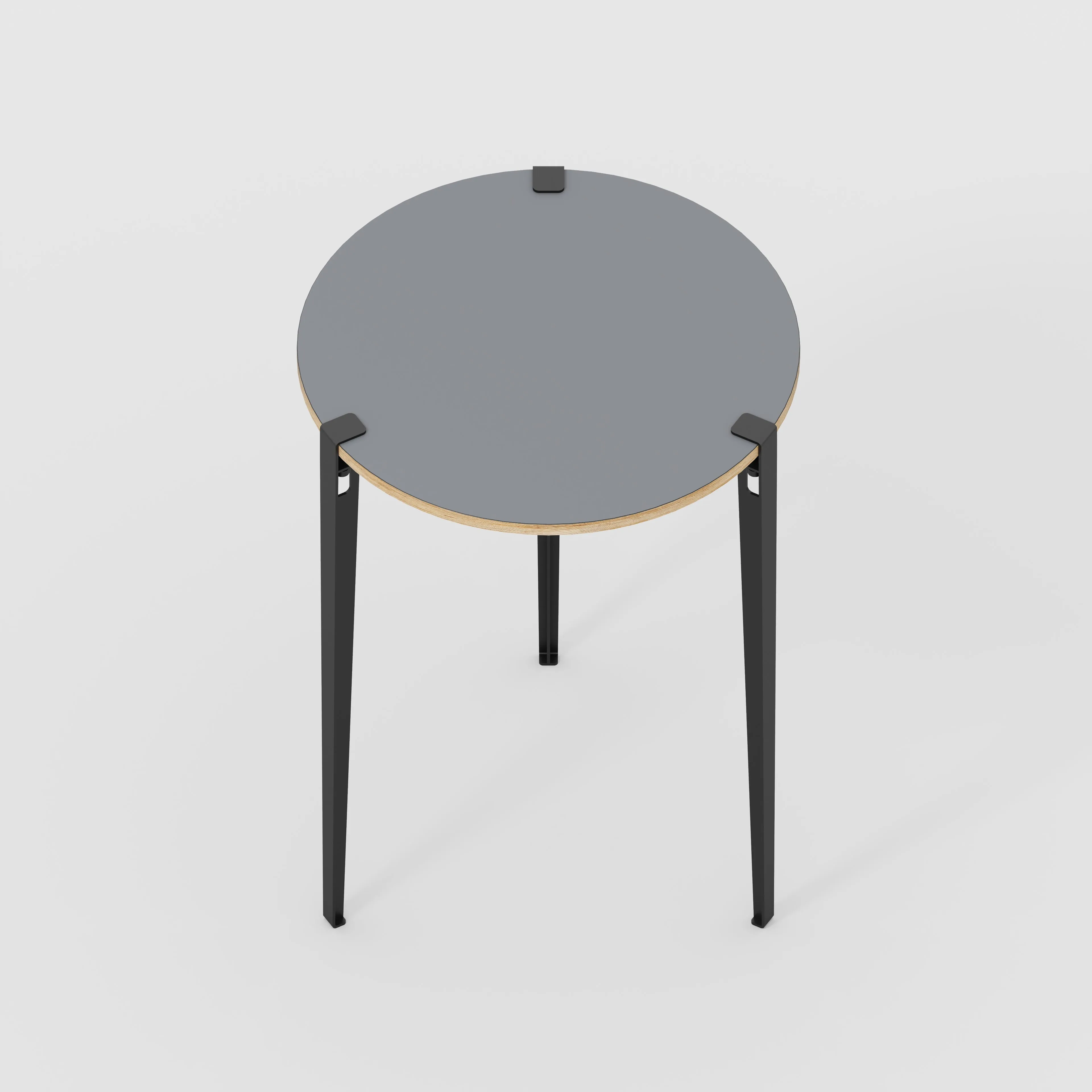 Plywood Round Table with Black Tiptoe Legs - Formica Tornado Grey - 800(dia) x 1100(h)