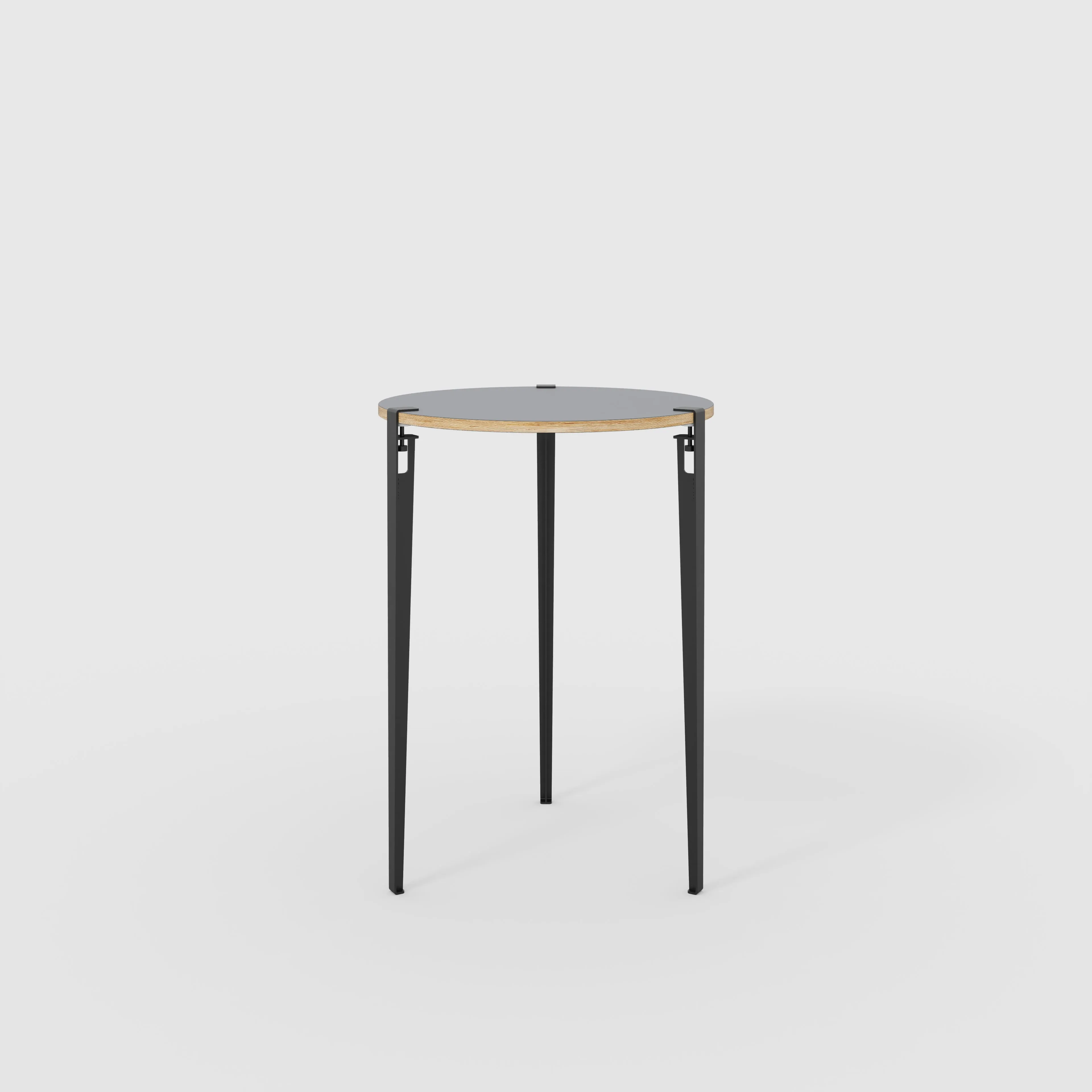 Plywood Round Table with Black Tiptoe Legs - Formica Tornado Grey - 800(dia) x 1100(h)