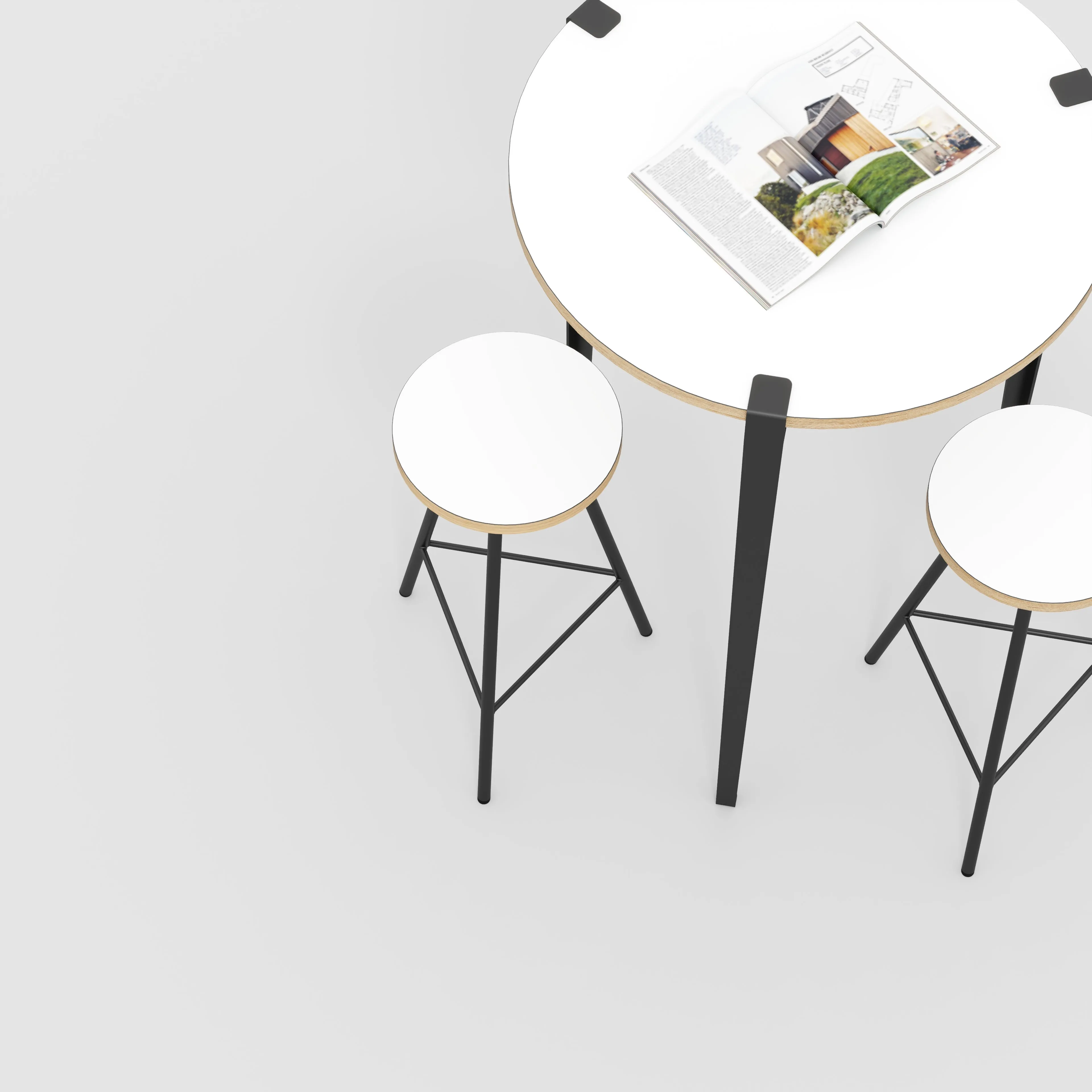 Plywood Round Table with Black Tiptoe Legs - Formica White - 800(dia) x 1100(h)