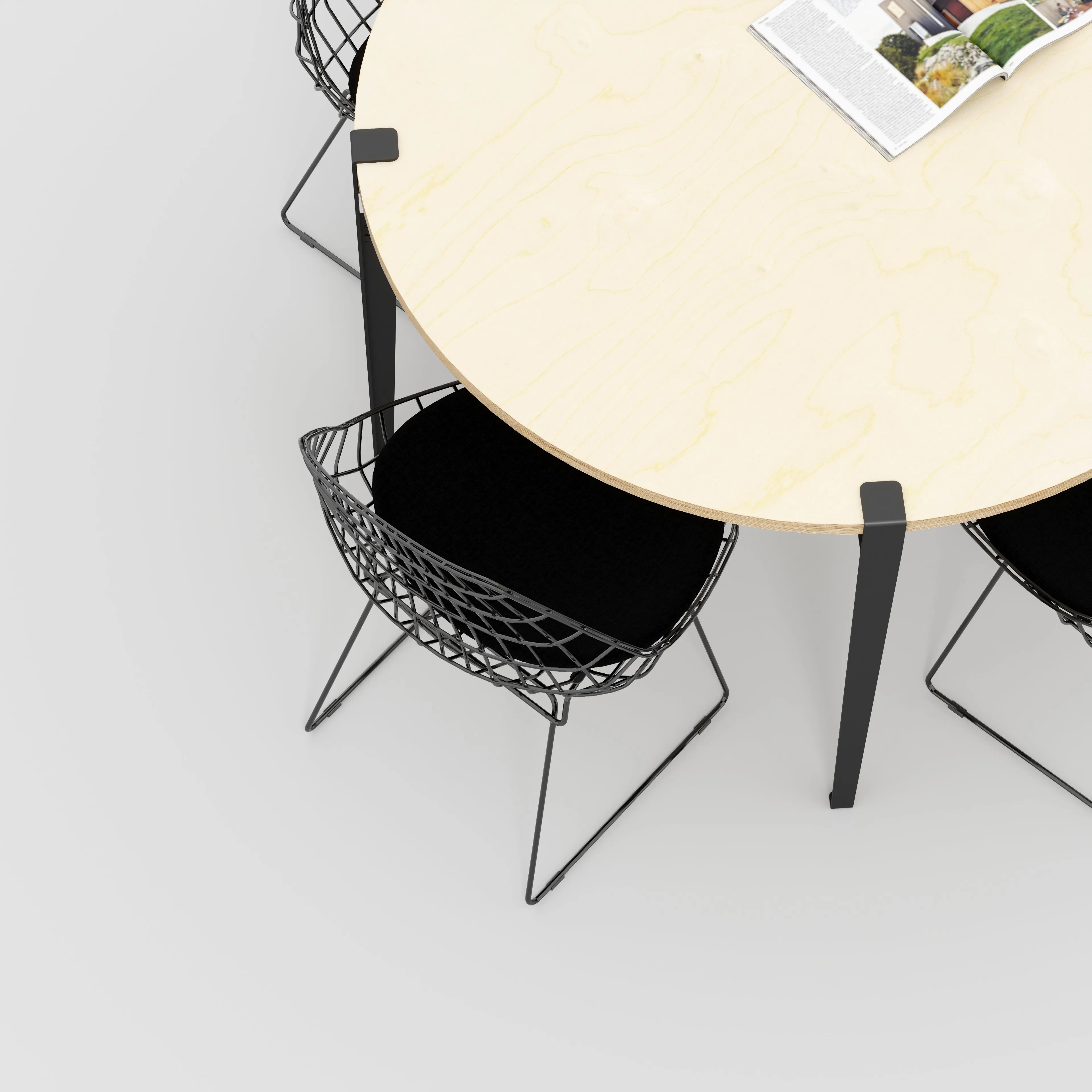 Plywood Round Table with Black Tiptoe Legs - Plywood Birch - 1200(dia) x 750(h)