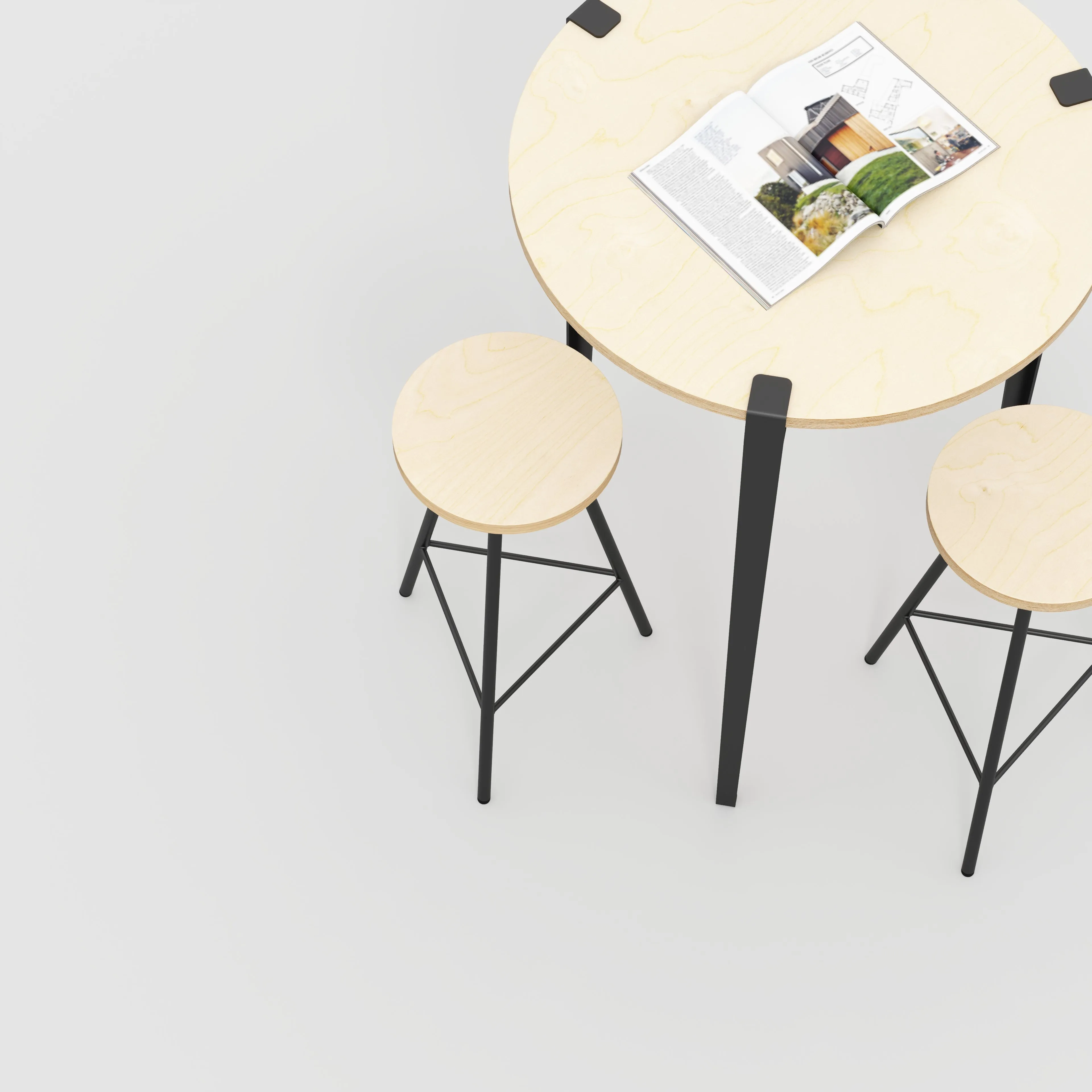 Plywood Round Table with Black Tiptoe Legs - Plywood Birch - 800(dia) x 1100(h)