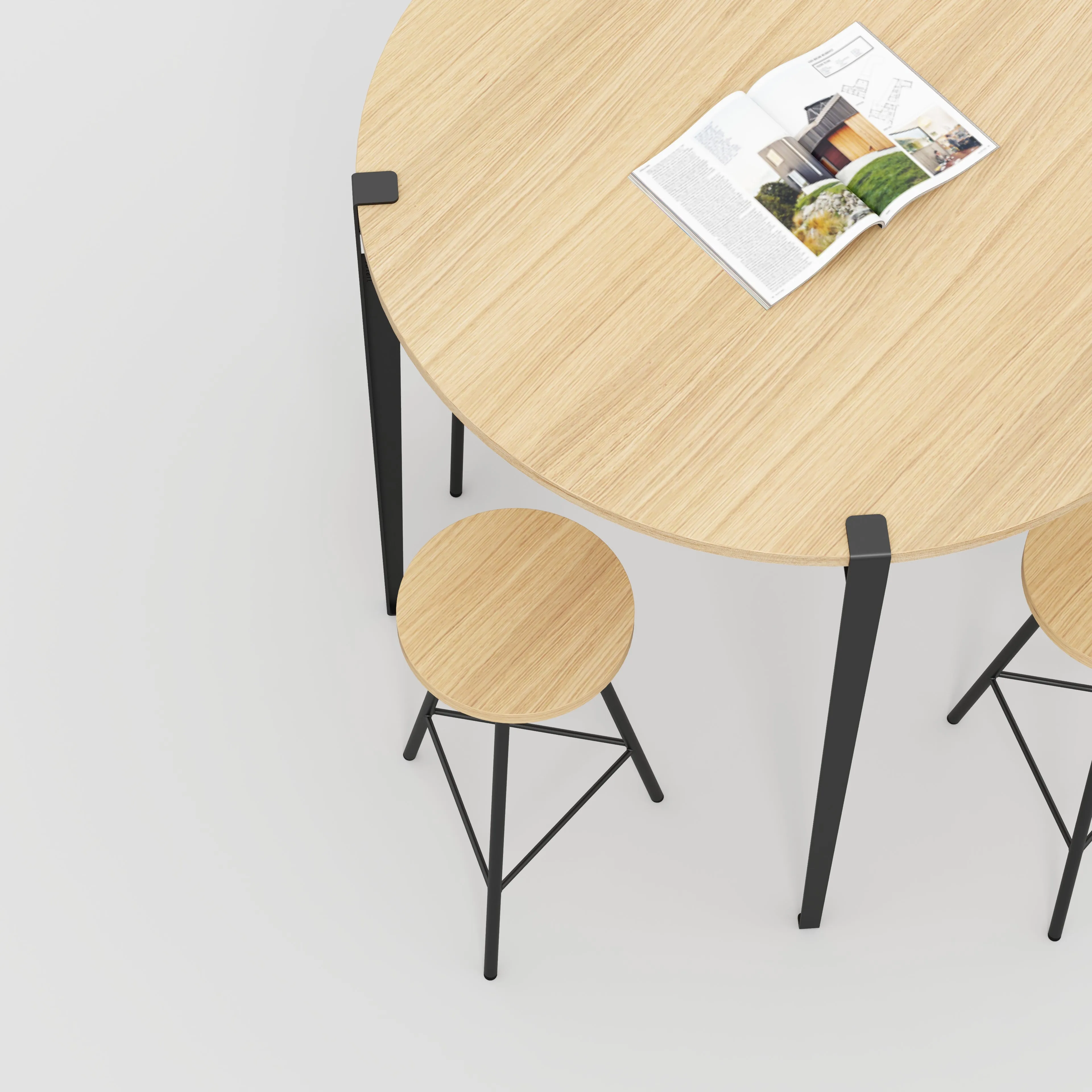 Plywood Round Table with Black Tiptoe Legs - Plywood Oak - 1200(dia) x 1100(h)