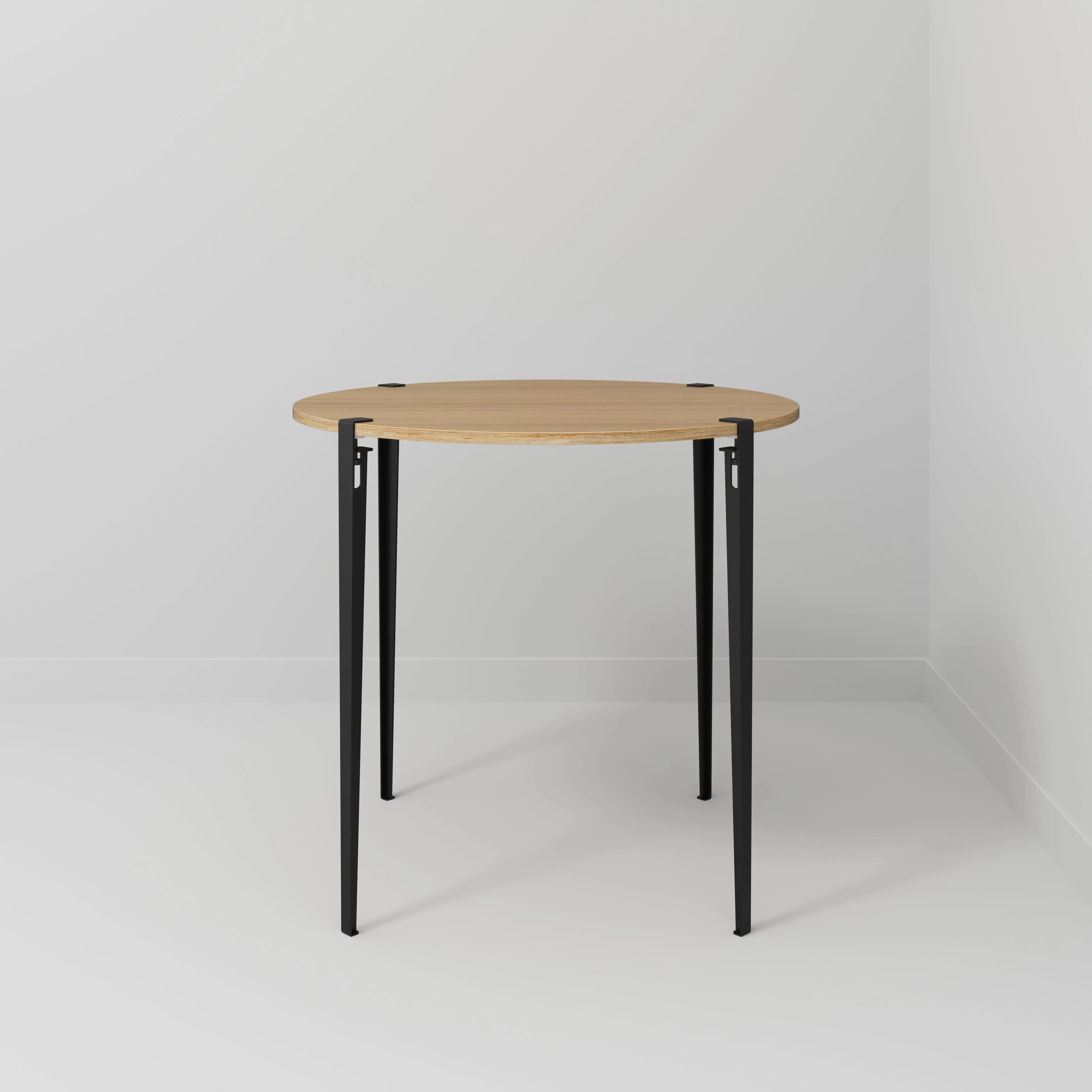 Plywood Round Table with Black Tiptoe Legs - Plywood Oak - 1200(dia) x 1100(h)